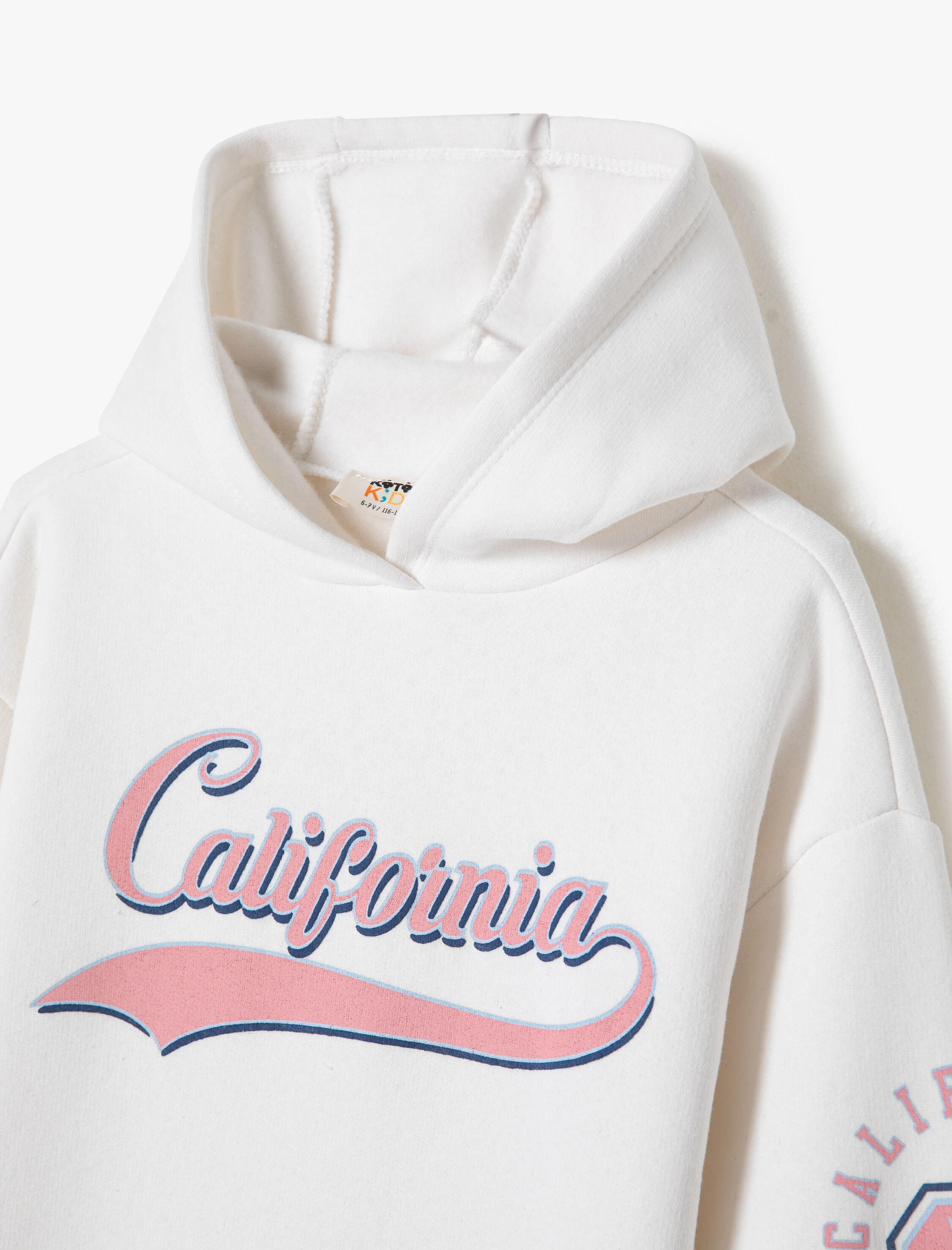Kız Çocuk Kapşonlu Sweatshirt Şardonlu Uzun Kollu Bisiklet Yaka Baskılı