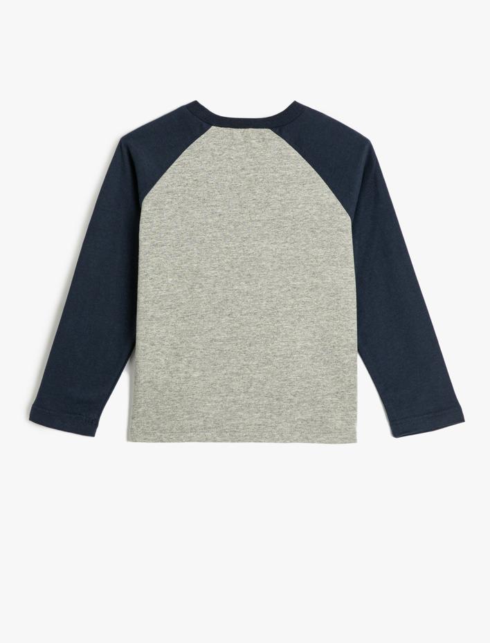 Erkek Çocuk Uzun Kollu Tişört Kolej Baskılı Bisiklet Yaka Baskılı Pamuklu