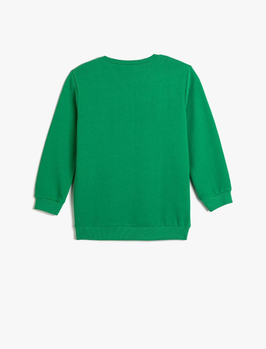  Erkek Çocuk Dinozor Baskılı Sweatshirt Uzun Kollu Bisiklet Yaka Şardonlu Pamuklu
