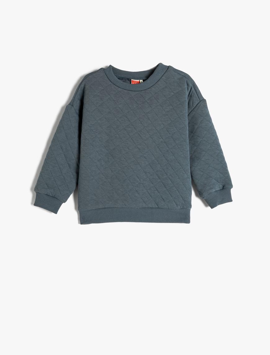  Erkek Bebek Basic Sweatshirt Kapitone Uzun Kollu Bisiklet Yaka