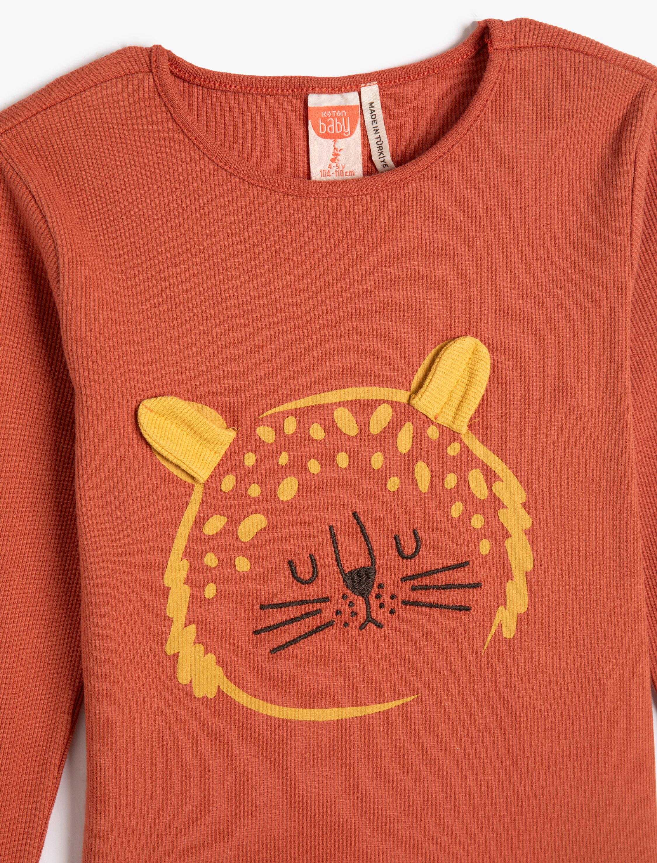  Erkek Bebek Kaplan Baskılı Tişört Uzun Kollu Bisiklet Yaka Kaşkorse