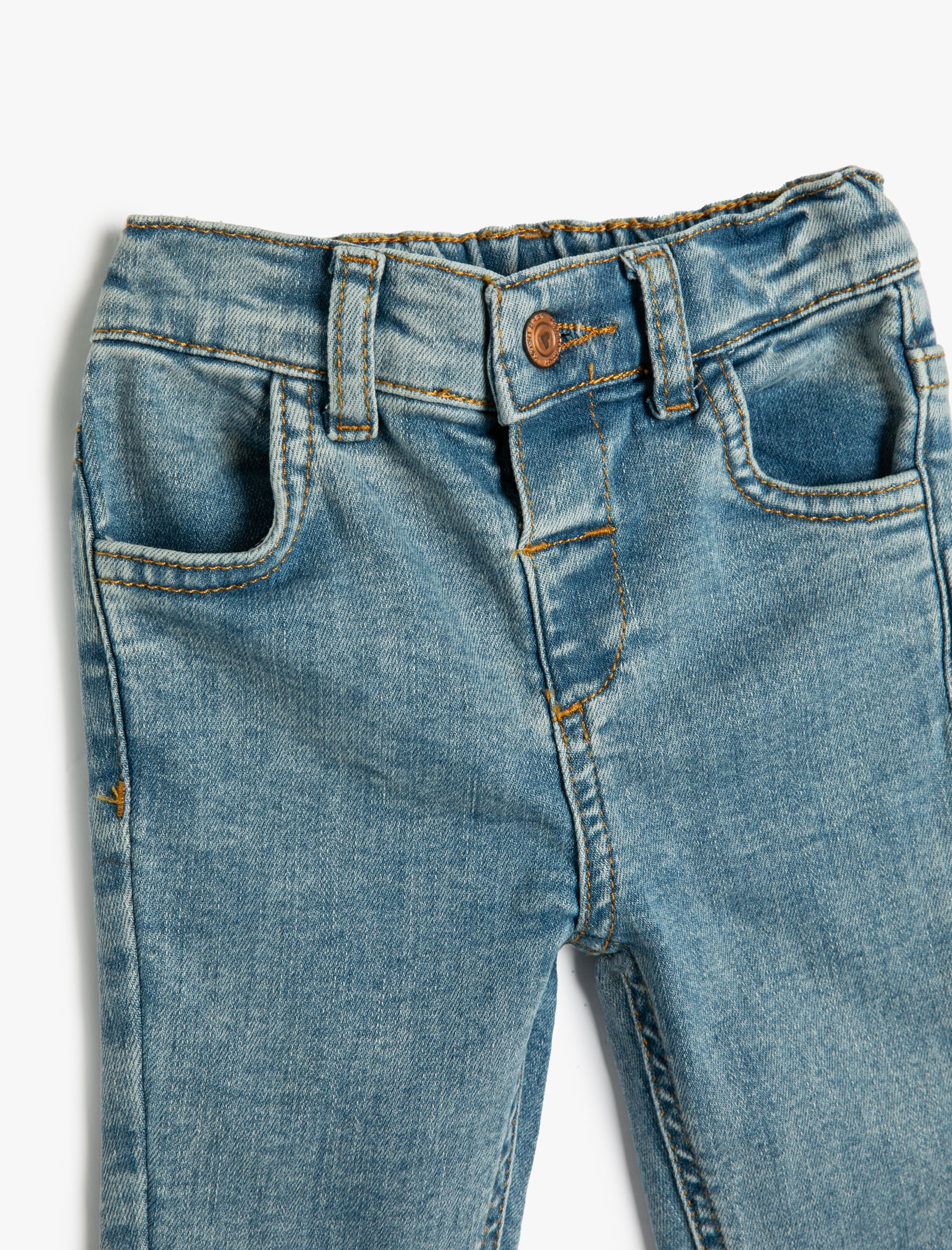  Kız Bebek Kot Pantolon Cepli Beli Lastikli - Regular Jean