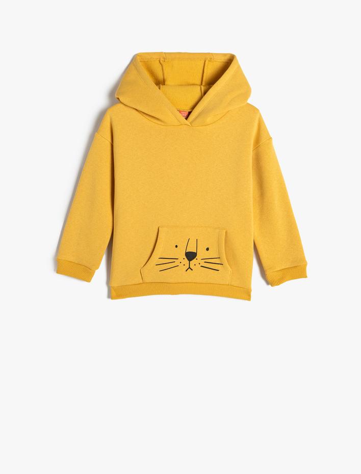 Erkek Bebek Kapşonlu Sweatshirt Kanguru Cepli Şardonlu