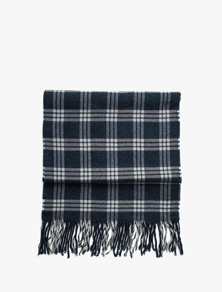 Erkek Ekoseli Atkı Püskül Detaylı Yumuşak Dokulu