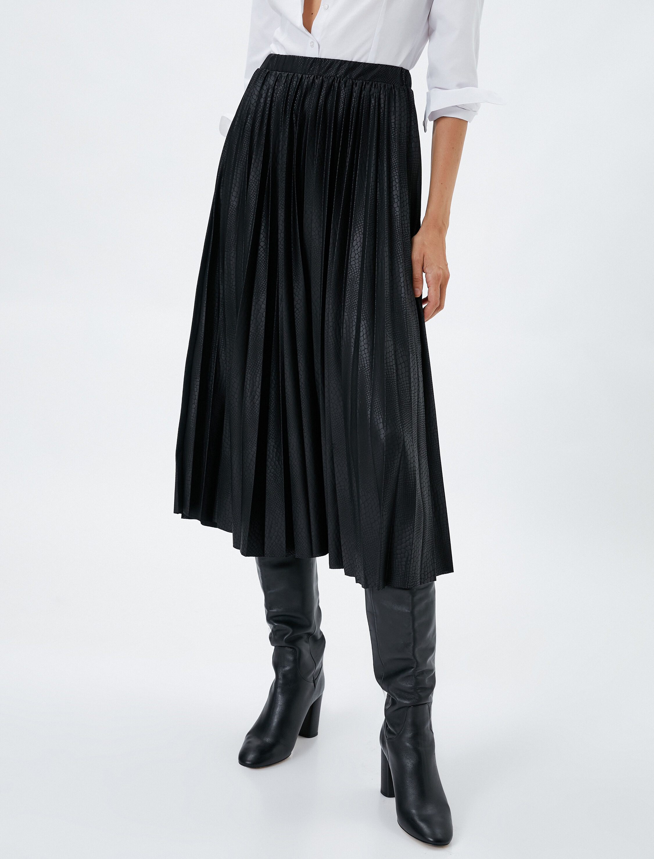 Midi Pileli Etek Yılan Derisi Görünümlü A Kesim