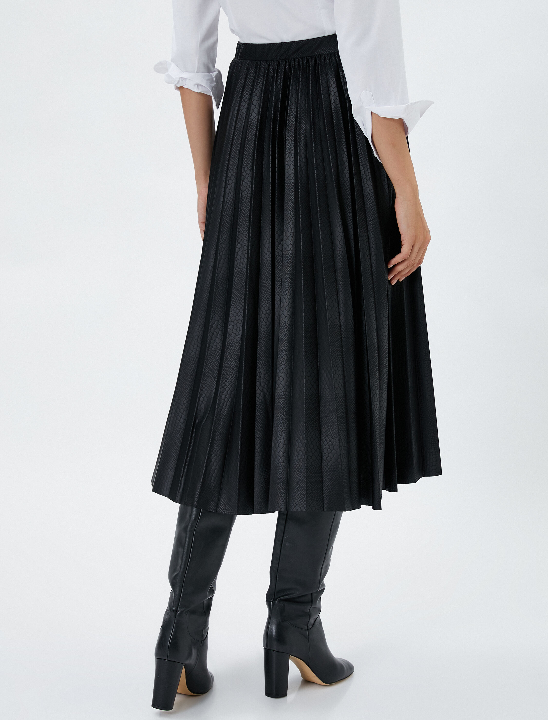 Midi Pileli Etek Yılan Derisi Görünümlü A Kesim