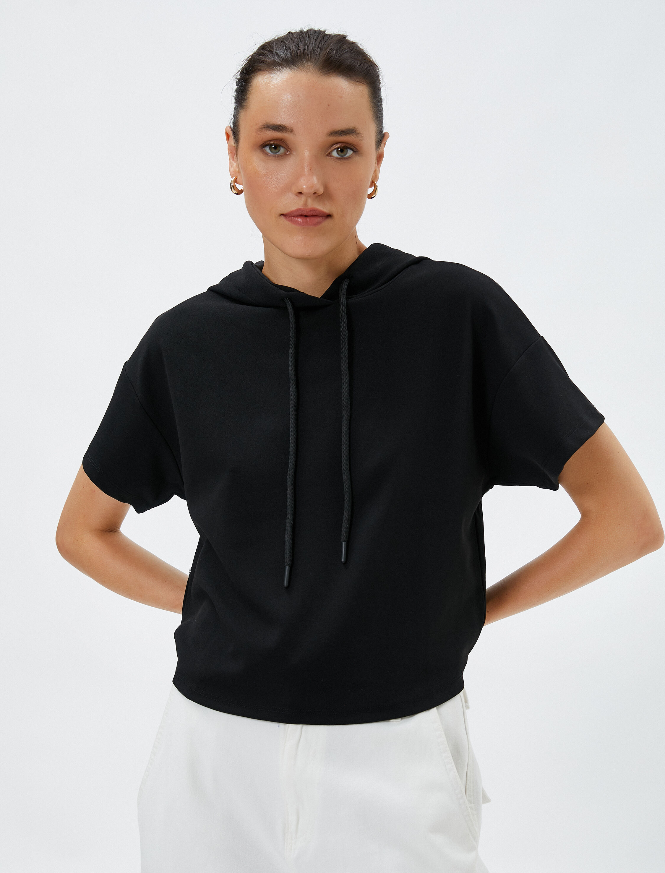   Oversize Sweatshirt Kapüşonlu Kısa Kollu