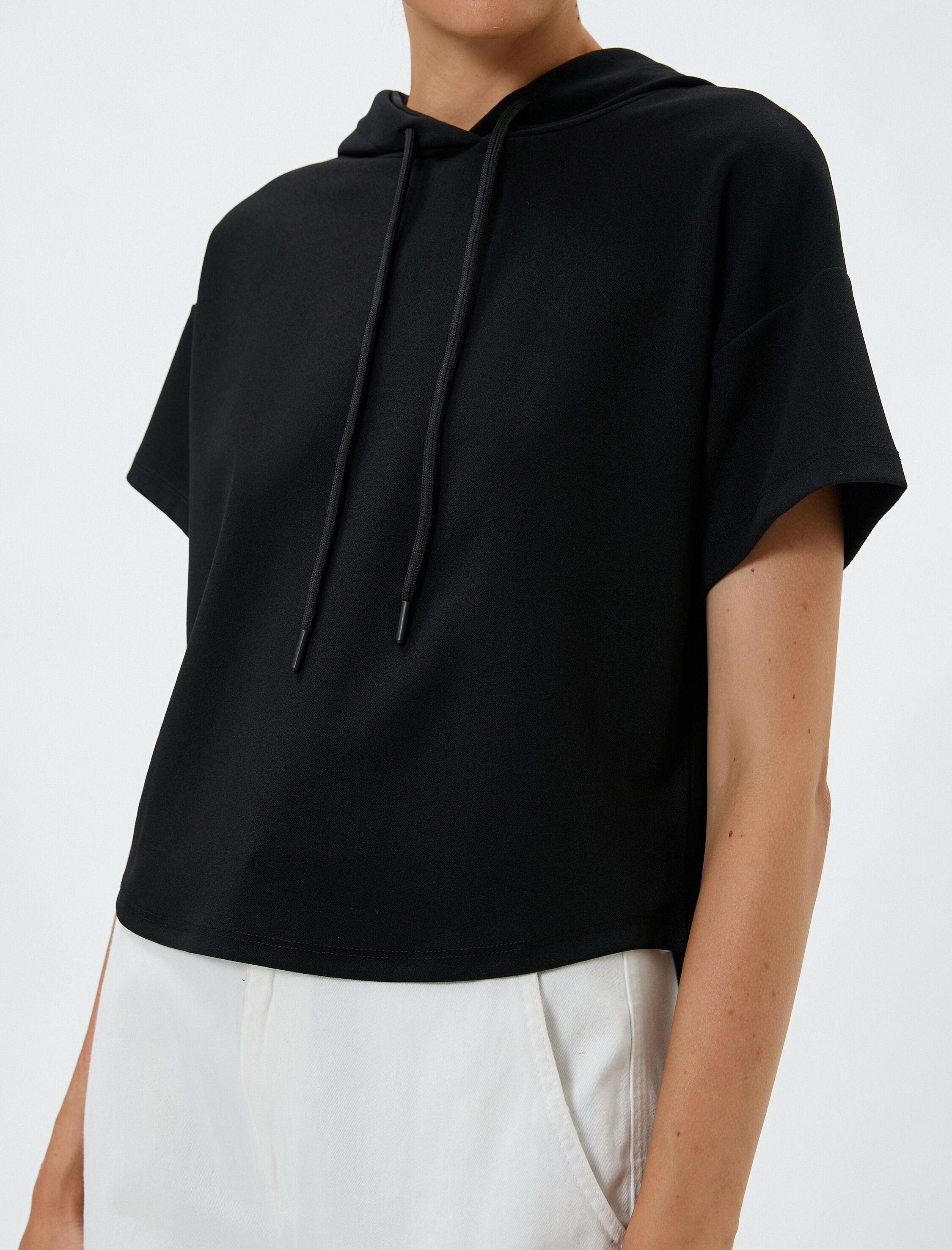   Oversize Sweatshirt Kapüşonlu Kısa Kollu