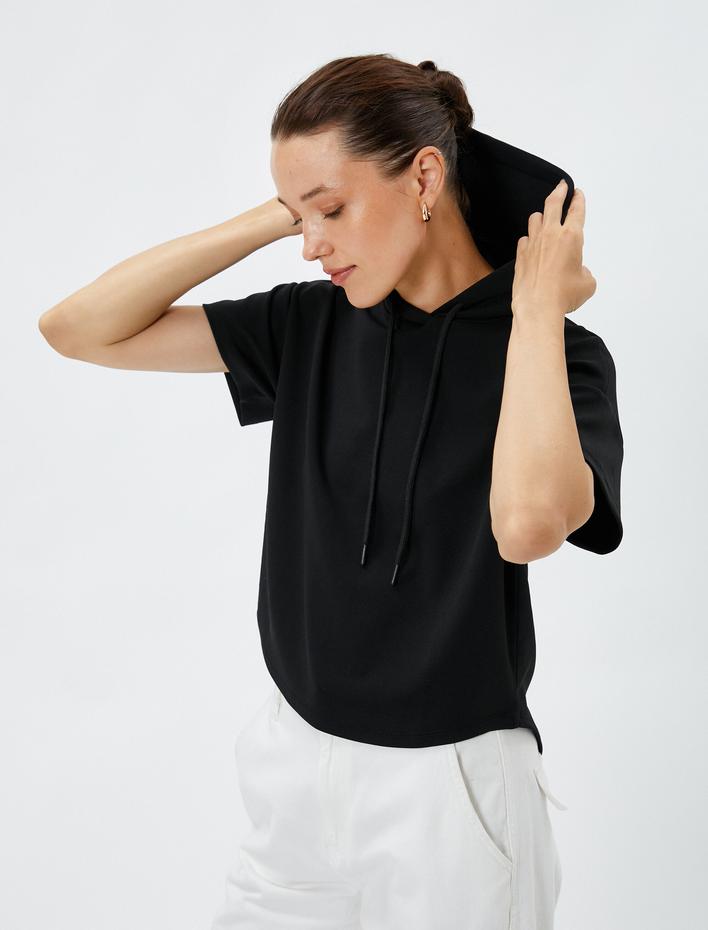  Oversize Sweatshirt Kapüşonlu Kısa Kollu