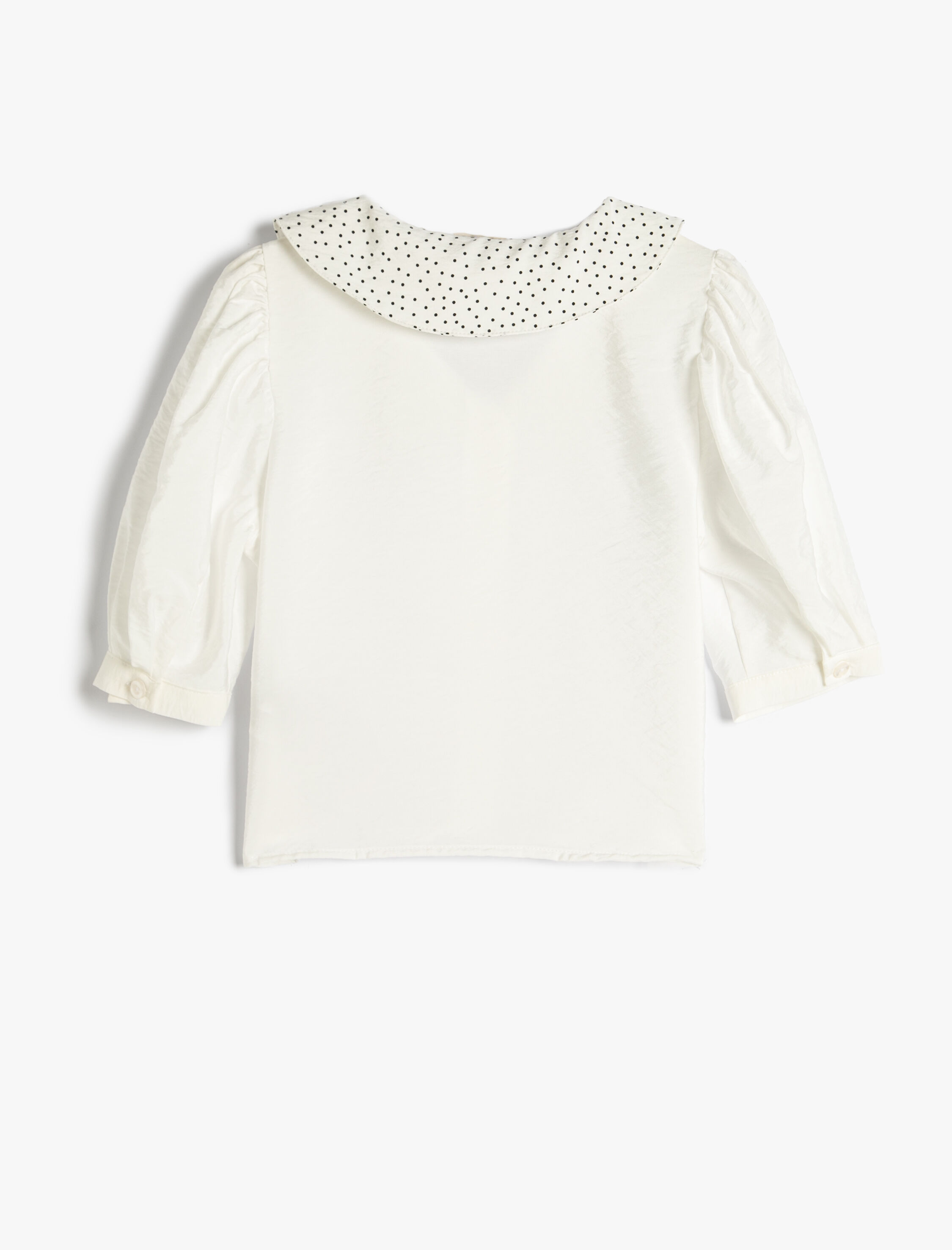  Kız Çocuk Gömlek Bebe Yaka Puantiye Detaylı Yarım Kol V Yaka Viskon Kumaş