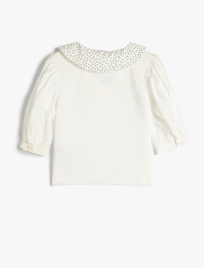 Kız Çocuk Gömlek Bebe Yaka Puantiye Detaylı Yarım Kol V Yaka Viskon Kumaş