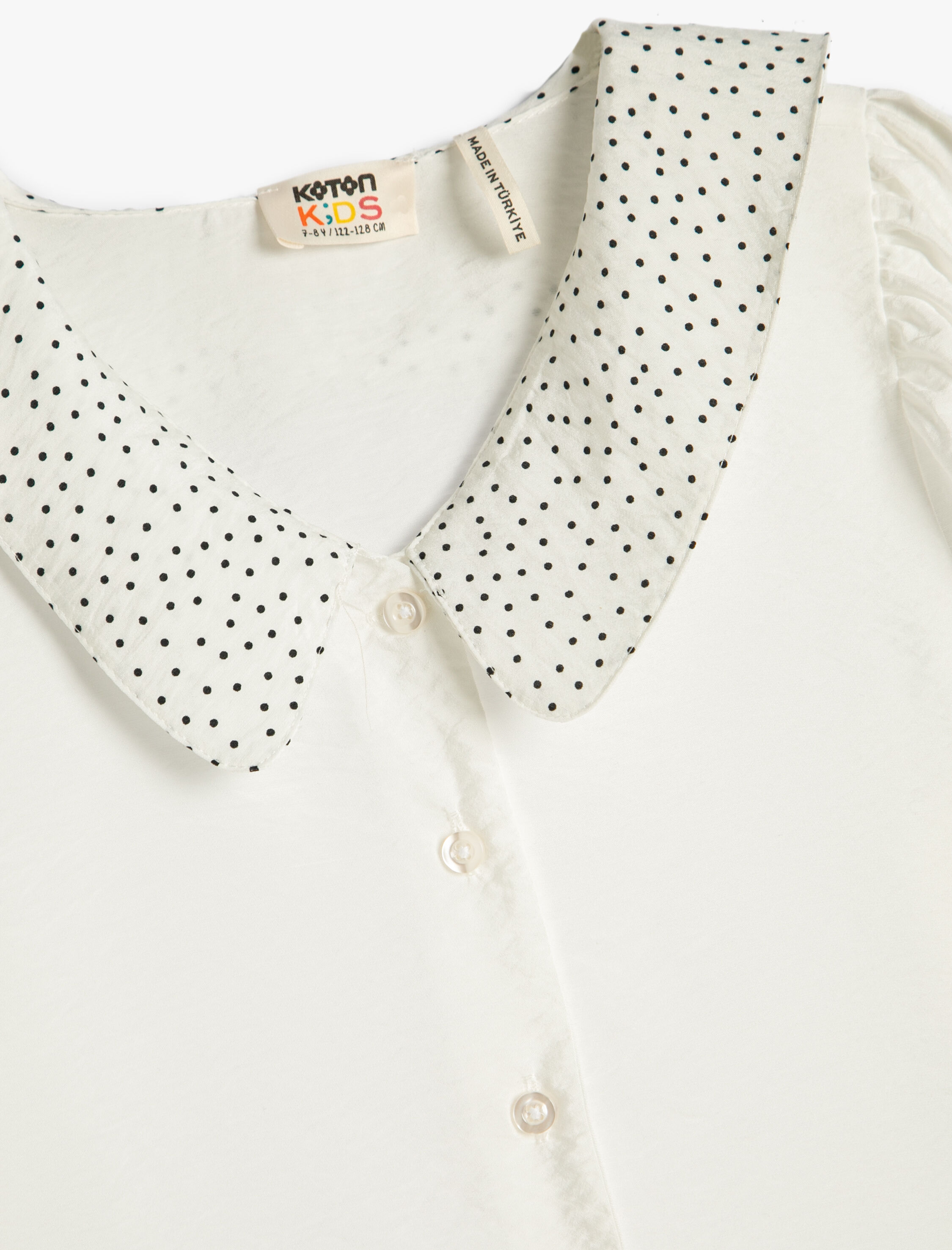  Kız Çocuk Gömlek Bebe Yaka Puantiye Detaylı Yarım Kol V Yaka Viskon Kumaş
