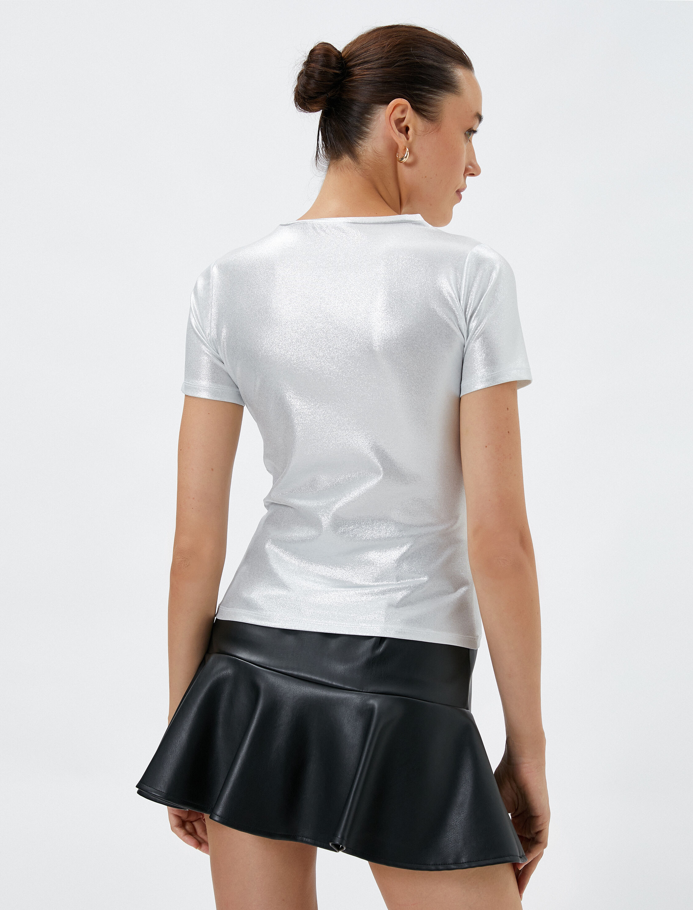   Metalik Tişört Bisiklet Yaka Kısa Kollu Standart Kesim