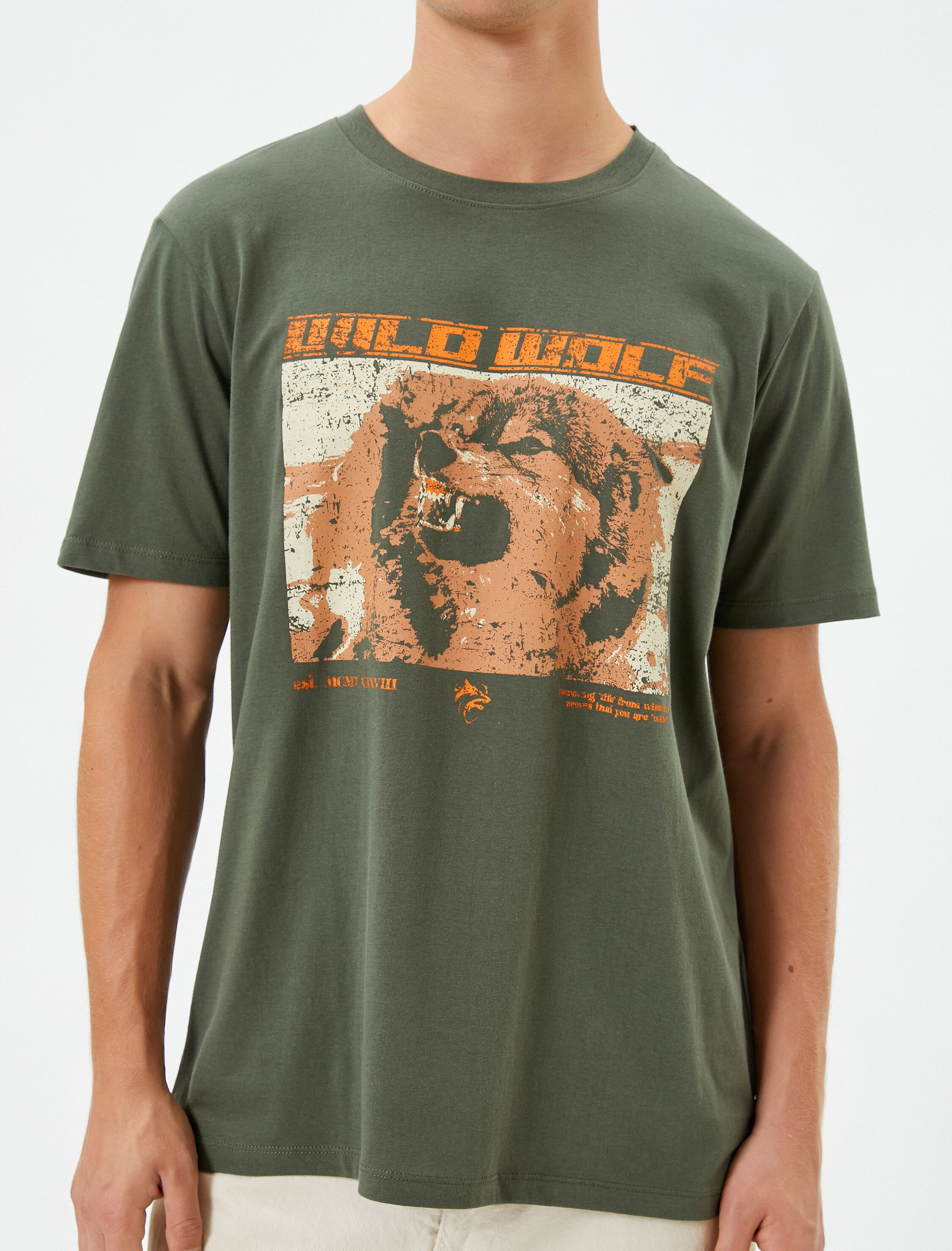   Kurt Baskılı Tişört Sloganlı Bisiklet Yaka Kısa Kollu Pamuklu