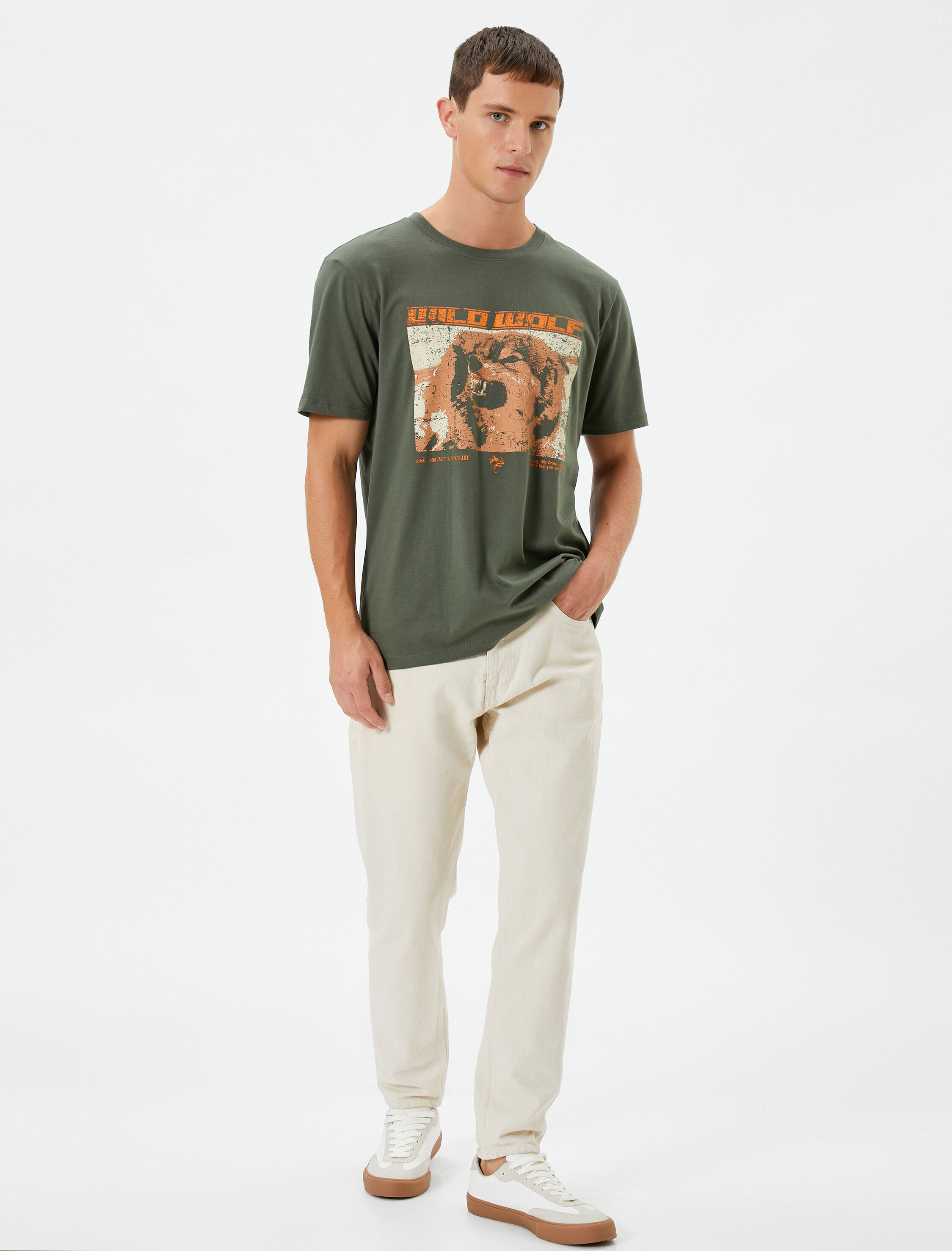   Kurt Baskılı Tişört Sloganlı Bisiklet Yaka Kısa Kollu Pamuklu