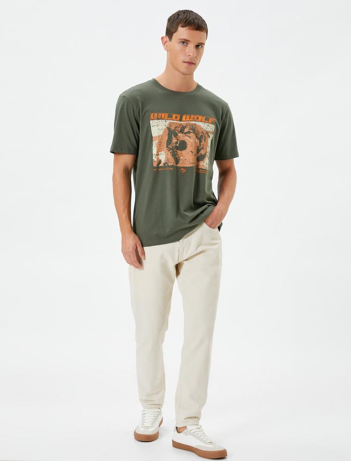  Kurt Baskılı Tişört Sloganlı Bisiklet Yaka Kısa Kollu Pamuklu