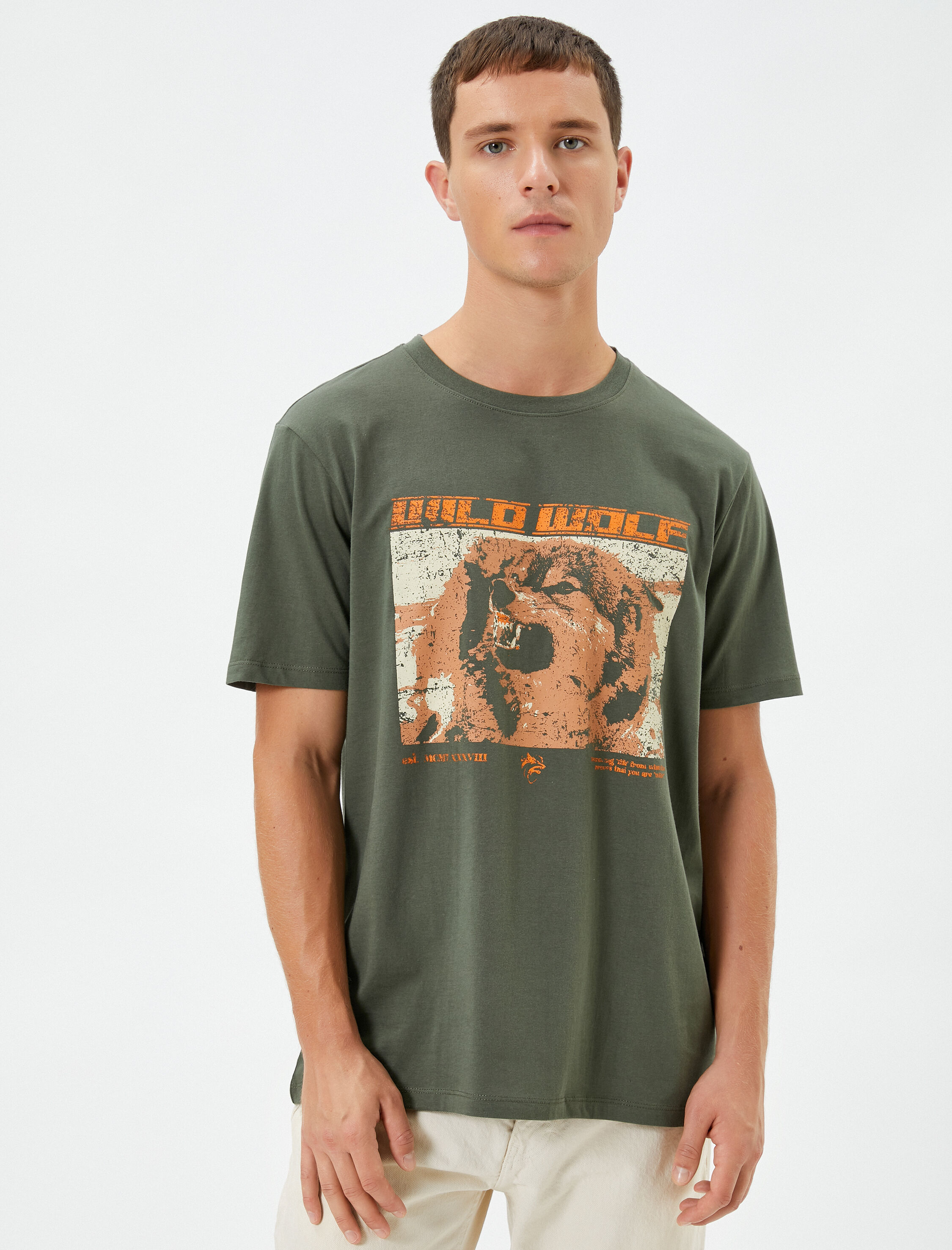   Kurt Baskılı Tişört Sloganlı Bisiklet Yaka Kısa Kollu Pamuklu