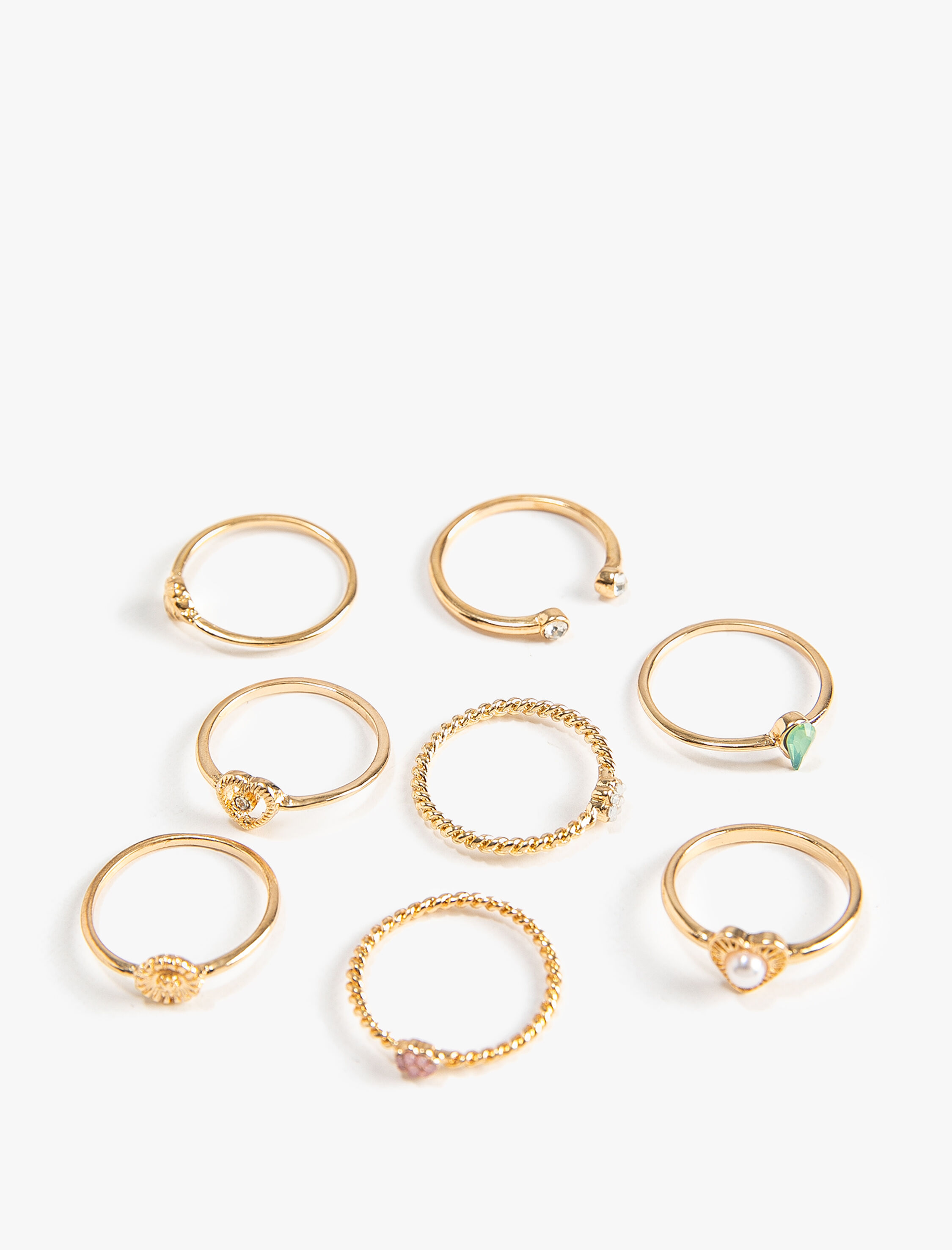  Kadın Yüzük Seti 8'li Metal İnce Taş Detaylı