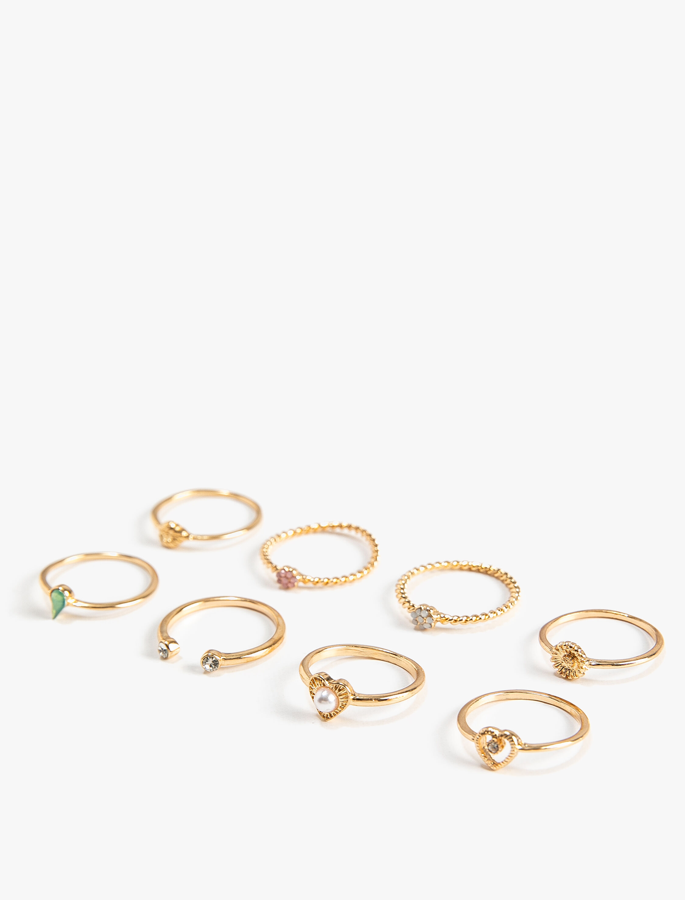  Kadın Yüzük Seti 8'li Metal İnce Taş Detaylı