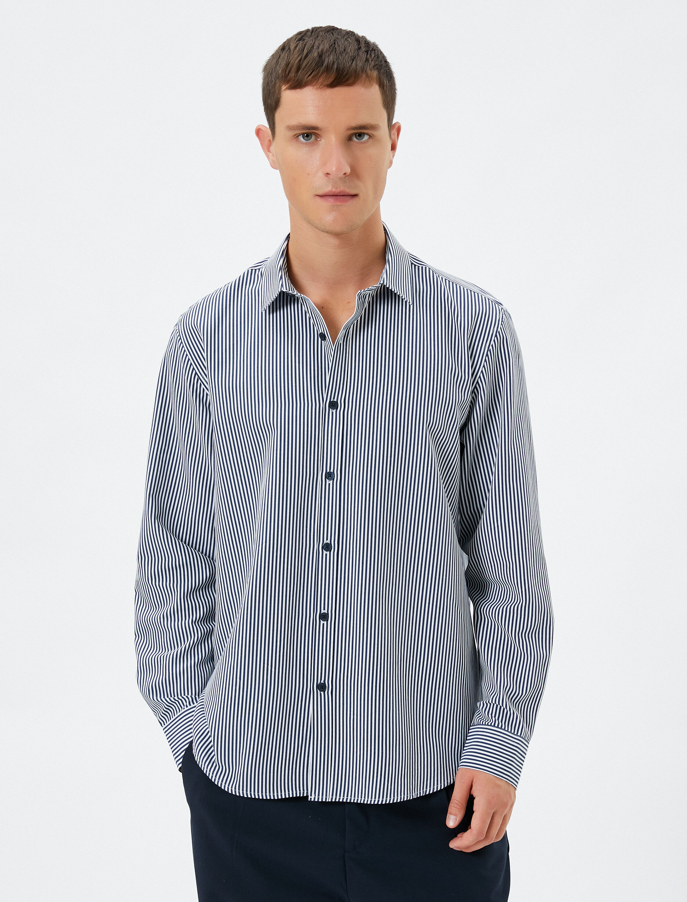   Klasik Gömlek Manşet Yaka Uzun Kollu Düğmeli Non Iron