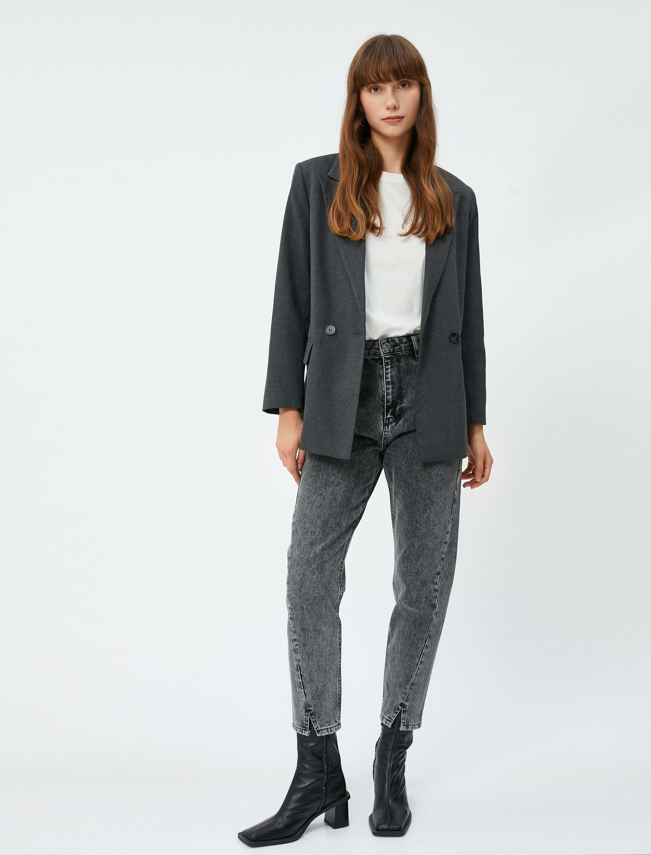   Normal Bel Kot Pantolon Rahat Kesim Hafif Dar Paça - Mom Jean