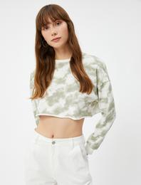 Batik Desenli Bisiklet Yaka Crop Sweatshirt