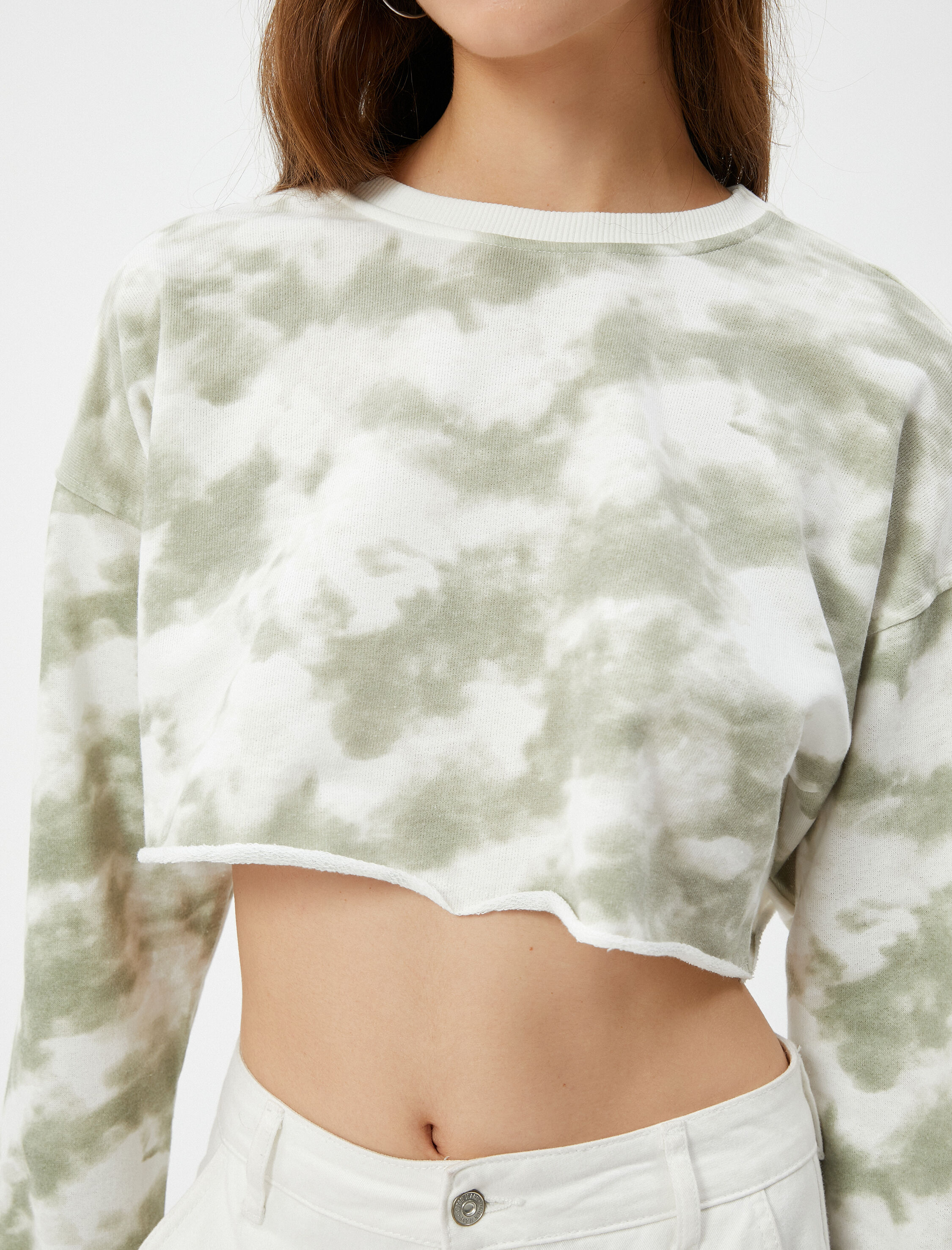   Batik Desenli Bisiklet Yaka Crop Sweatshirt