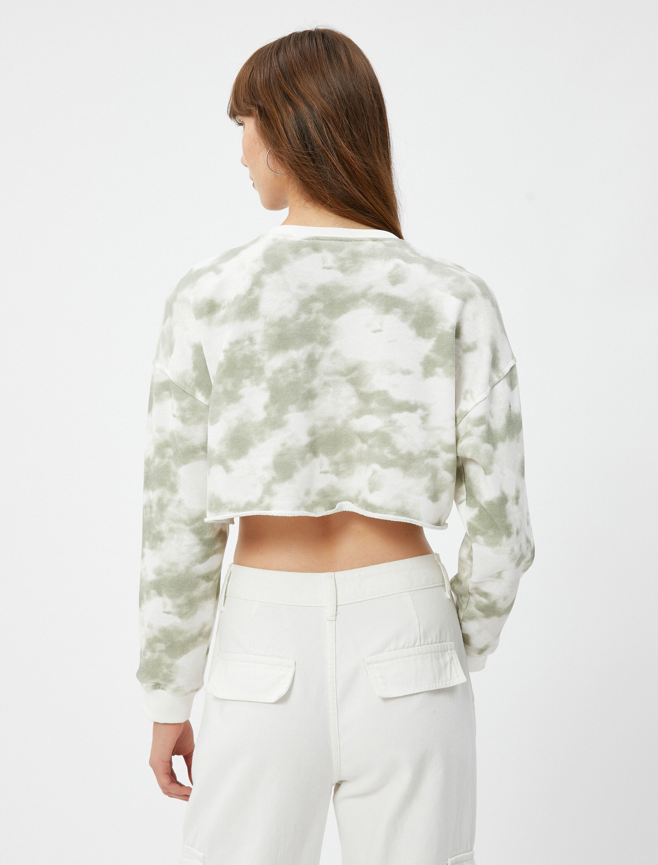   Batik Desenli Bisiklet Yaka Crop Sweatshirt