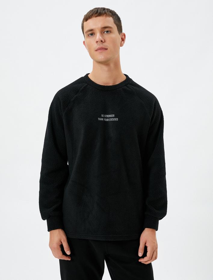  Polar Sweatshirt Slogan İşlemeli Bisiklet Yaka Uzun Kollu