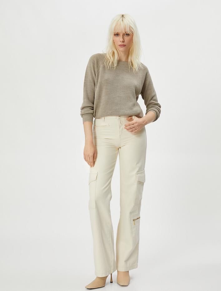  Basic Triko Kazak Uzun Kollu Bisiklet Yaka Ribanalı Kaşmir Dokulu