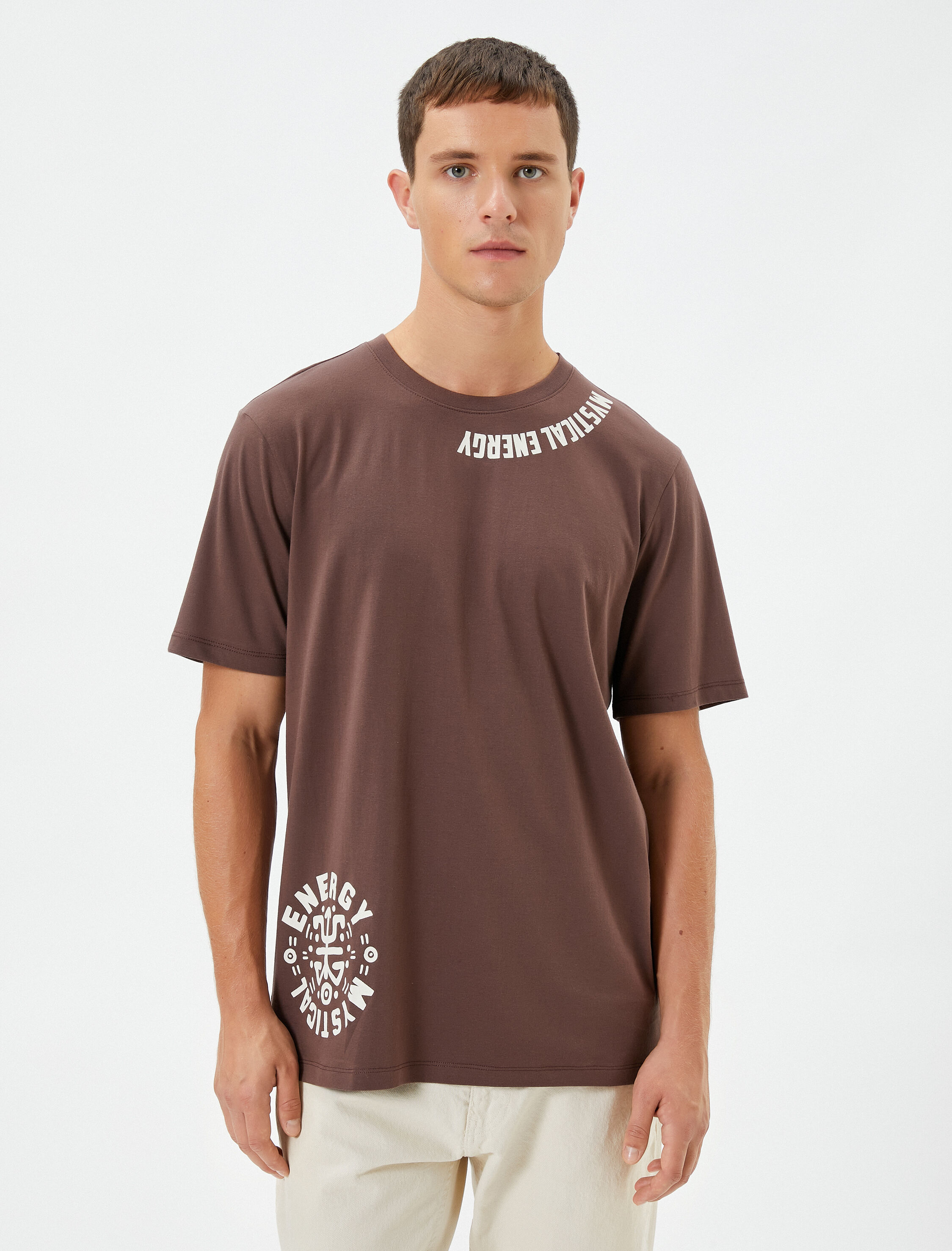   Slogan Baskılı Tişört Bisiklet Yaka Kısa Kollu Pamuklu