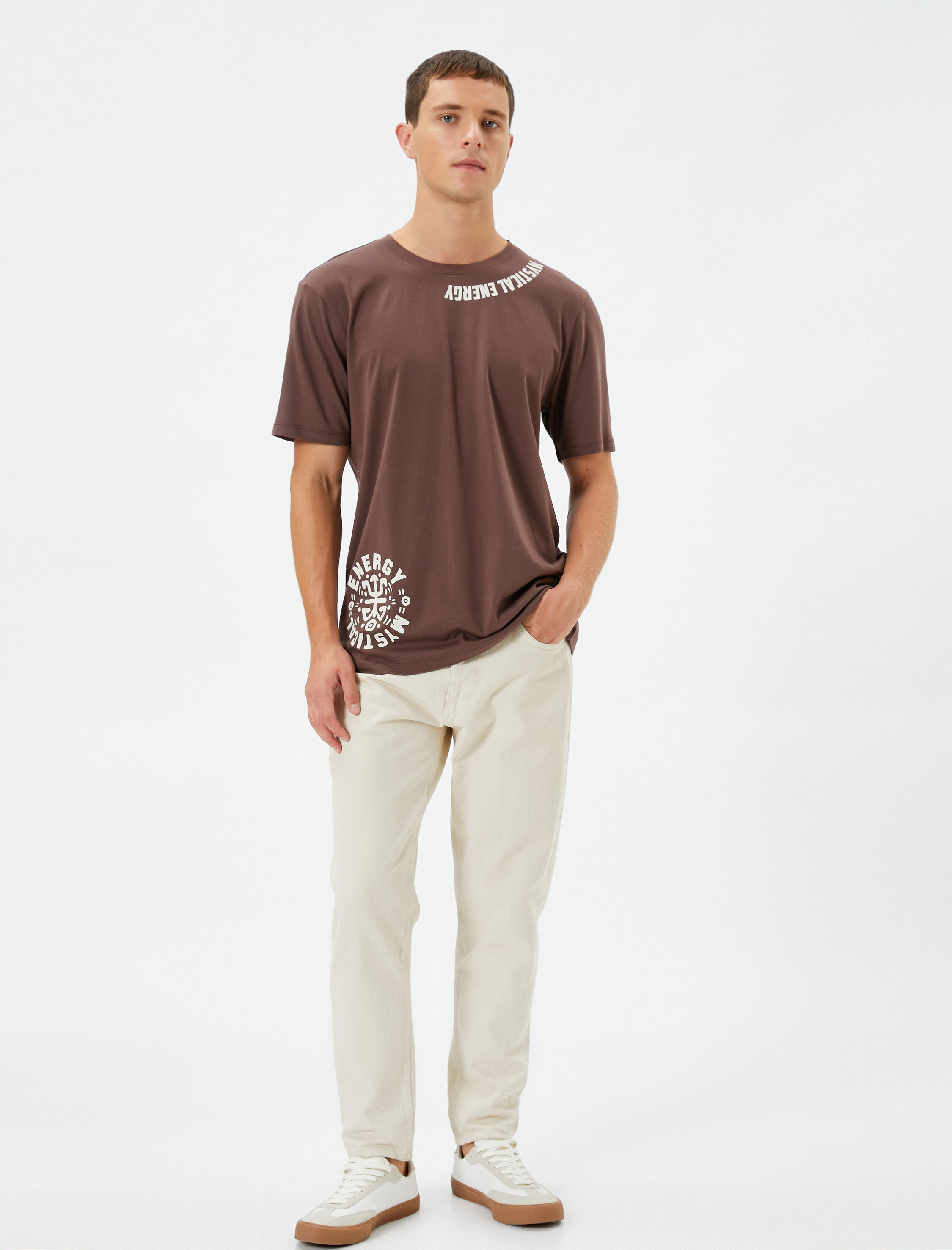   Slogan Baskılı Tişört Bisiklet Yaka Kısa Kollu Pamuklu