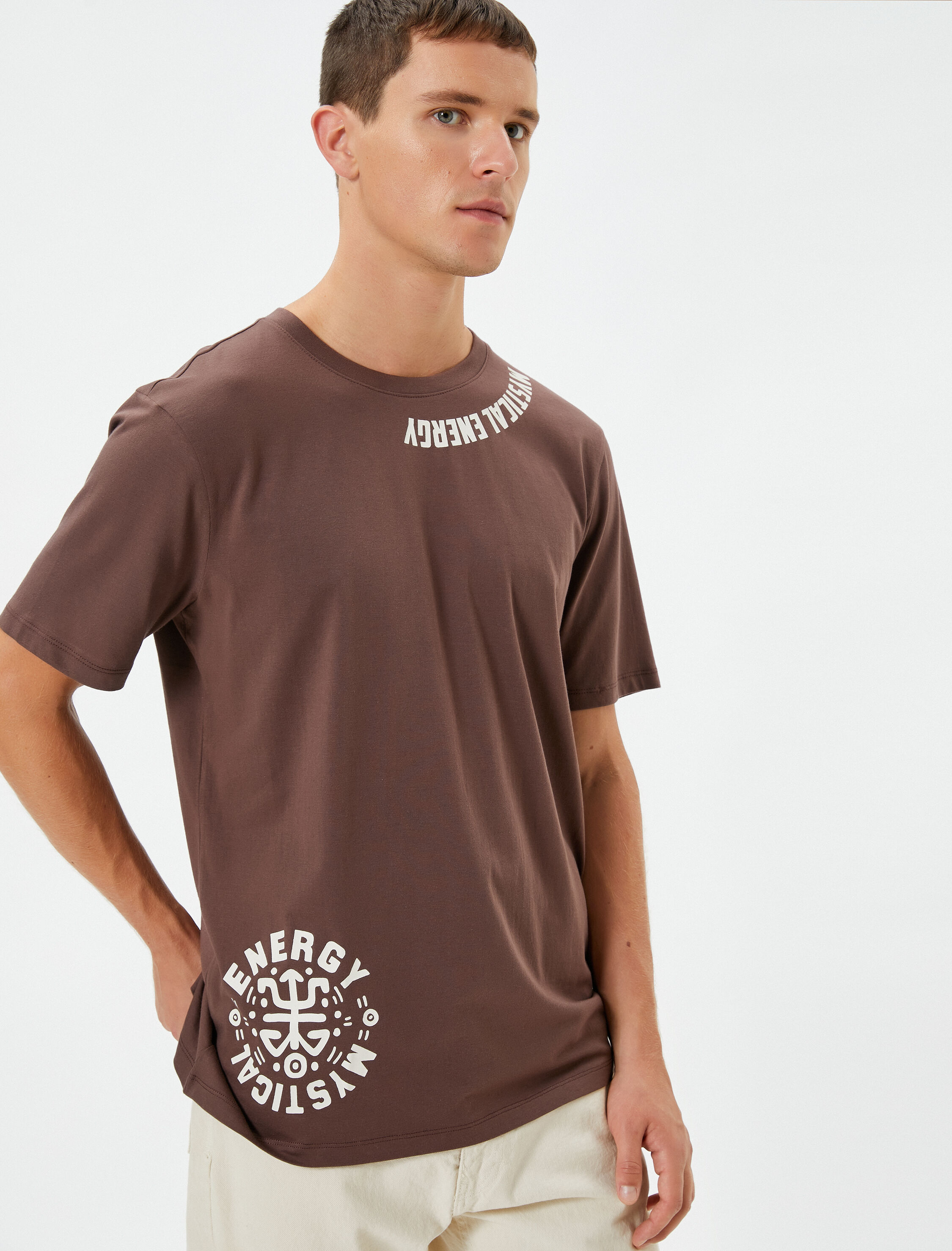   Slogan Baskılı Tişört Bisiklet Yaka Kısa Kollu Pamuklu