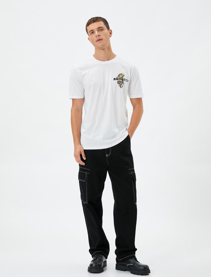  Arkası Baskılı Tişört Uzakdoğu Temalı Bisiklet Yaka Kısa Kollu