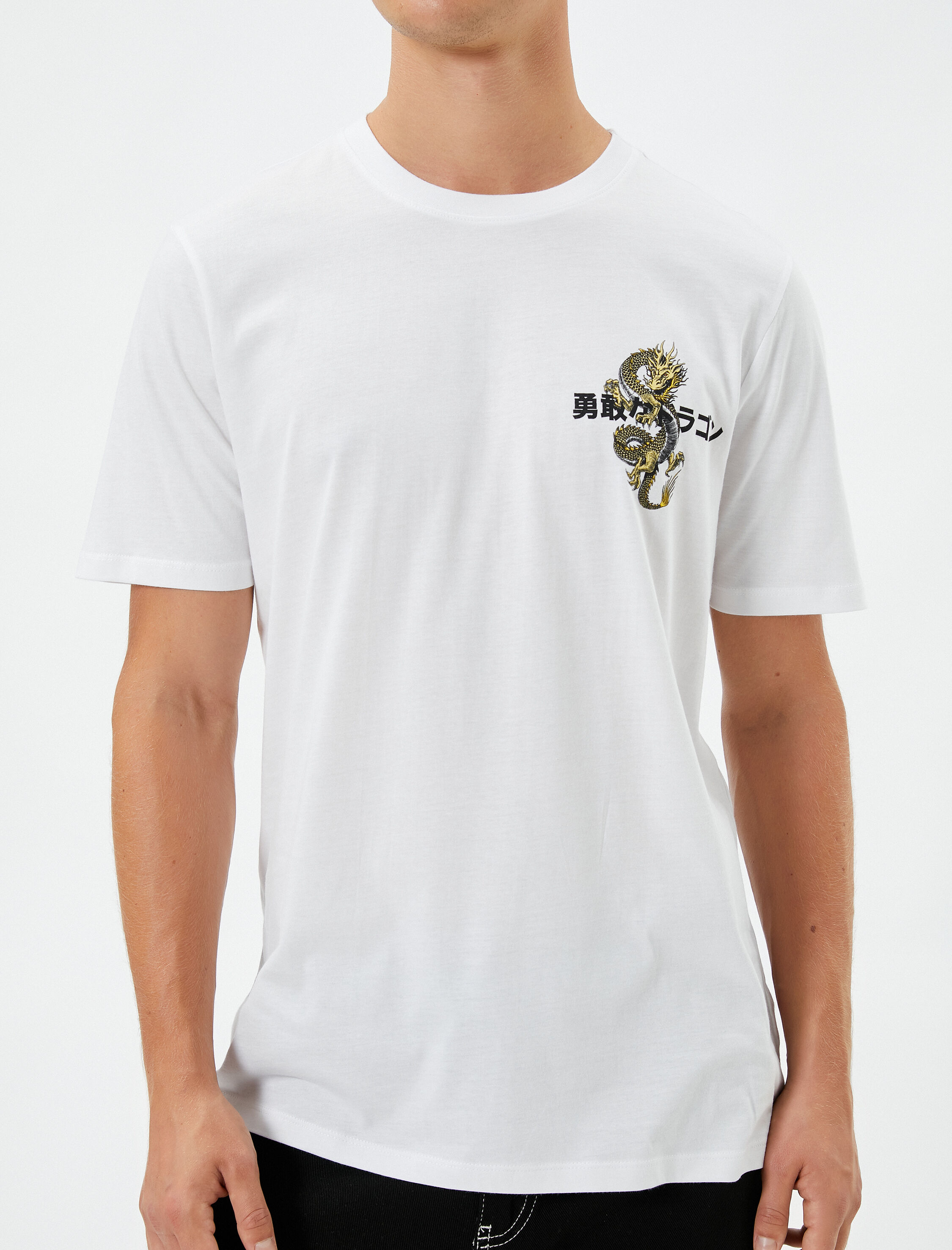   Arkası Baskılı Tişört Uzakdoğu Temalı Bisiklet Yaka Kısa Kollu