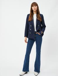 İspanyol Paça Kot Pantolon Dar Kesim Yüksek Bel - Flare Jean