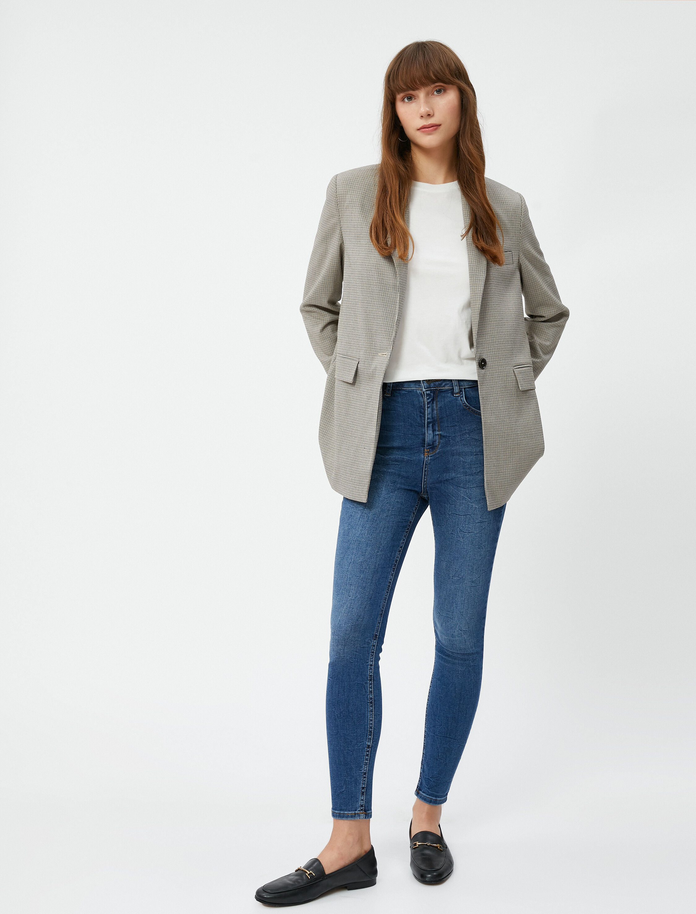   Yüksek Bel Toparlayıcı Kot Pantolon Dar Paça Dar Kesim - Carmen Jean