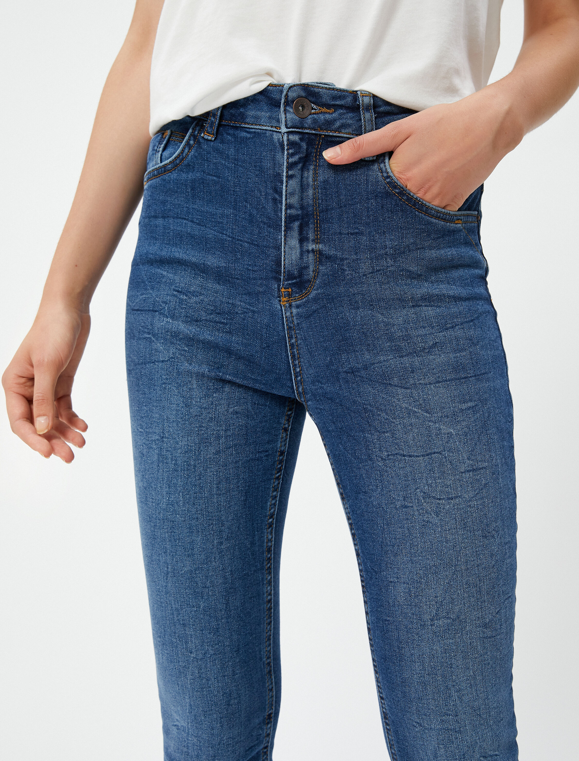   Yüksek Bel Toparlayıcı Kot Pantolon Dar Paça Dar Kesim - Carmen Jean