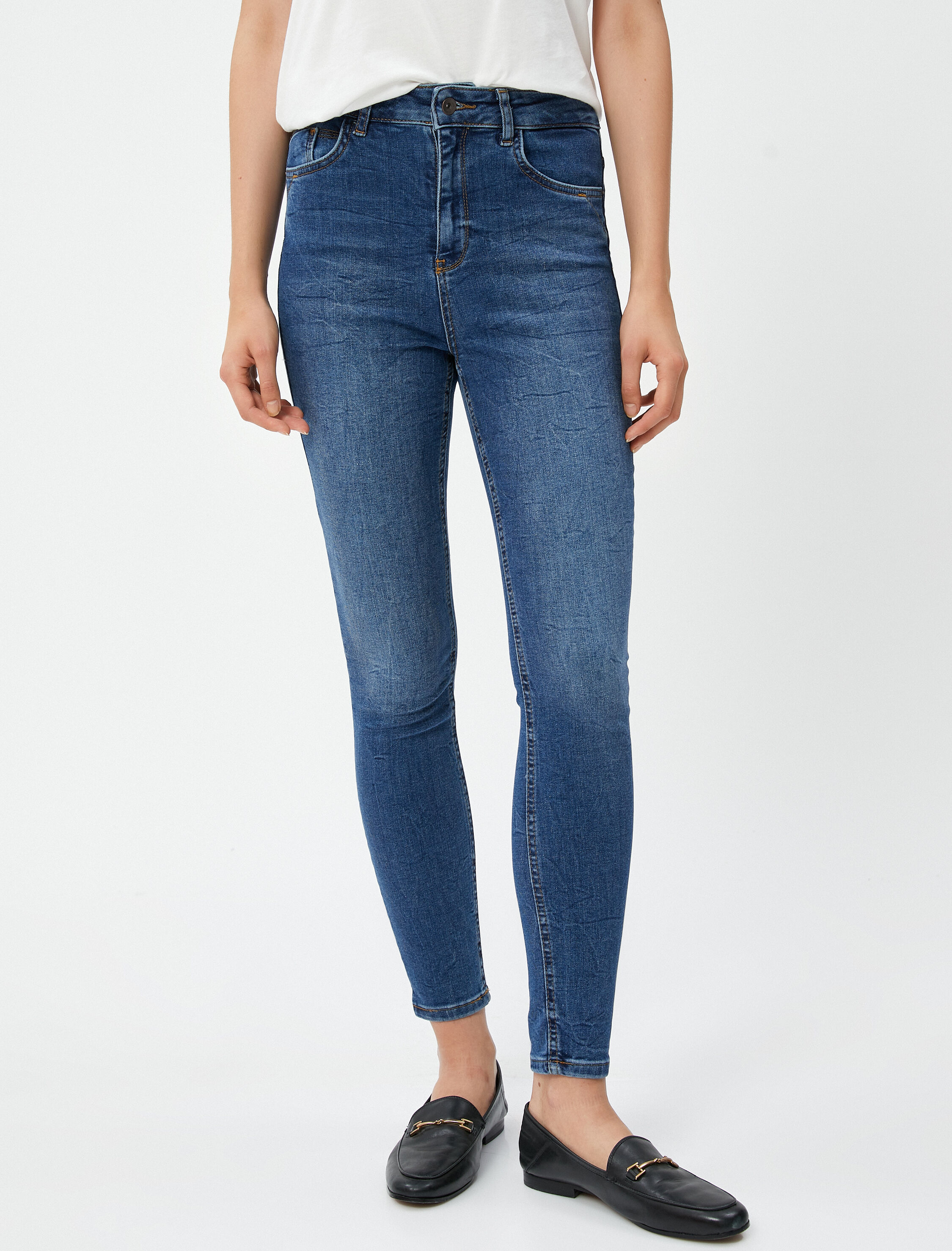   Yüksek Bel Toparlayıcı Kot Pantolon Dar Paça Dar Kesim - Carmen Jean