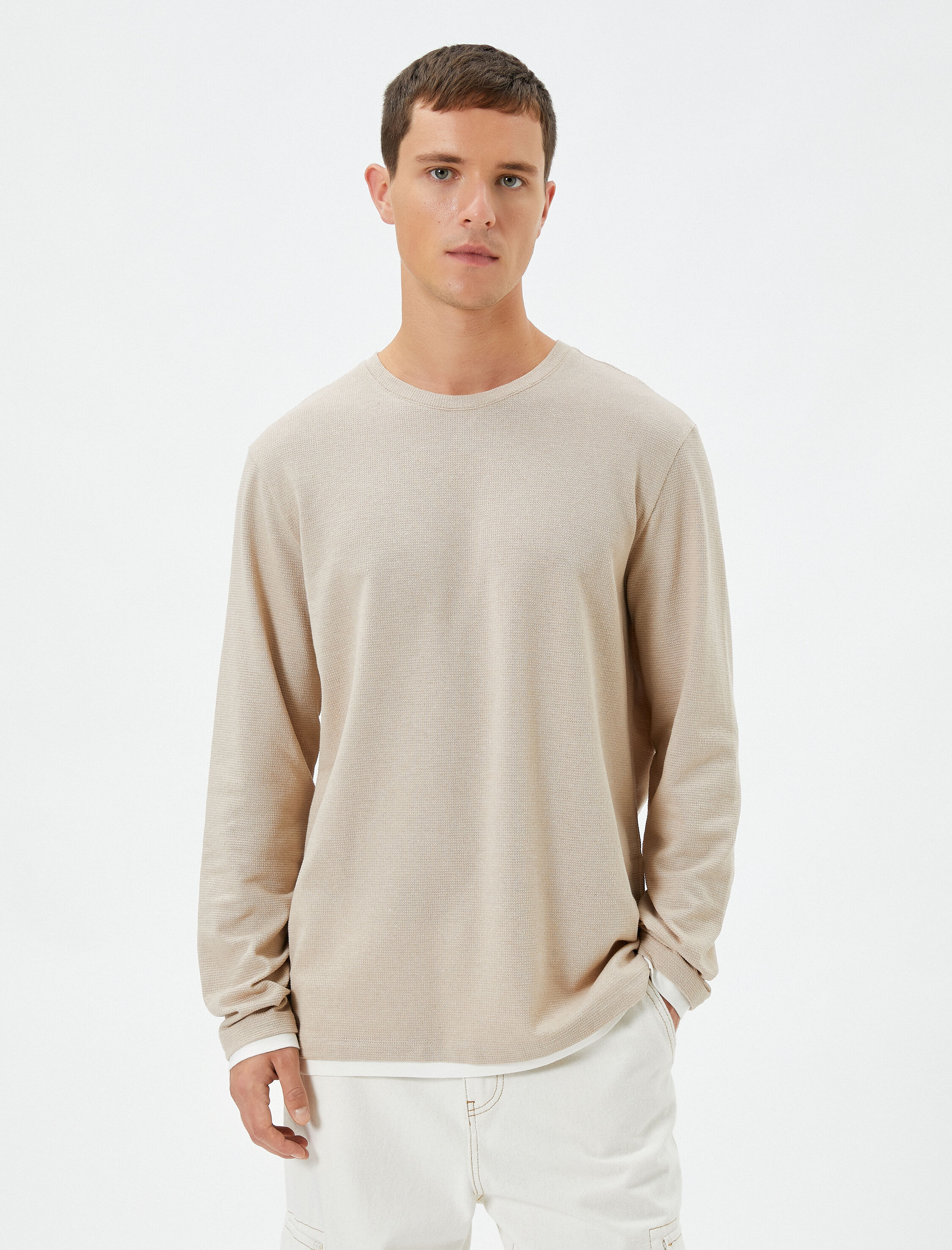   Uzun Kollu Tişört Basic Bisiklet Yaka