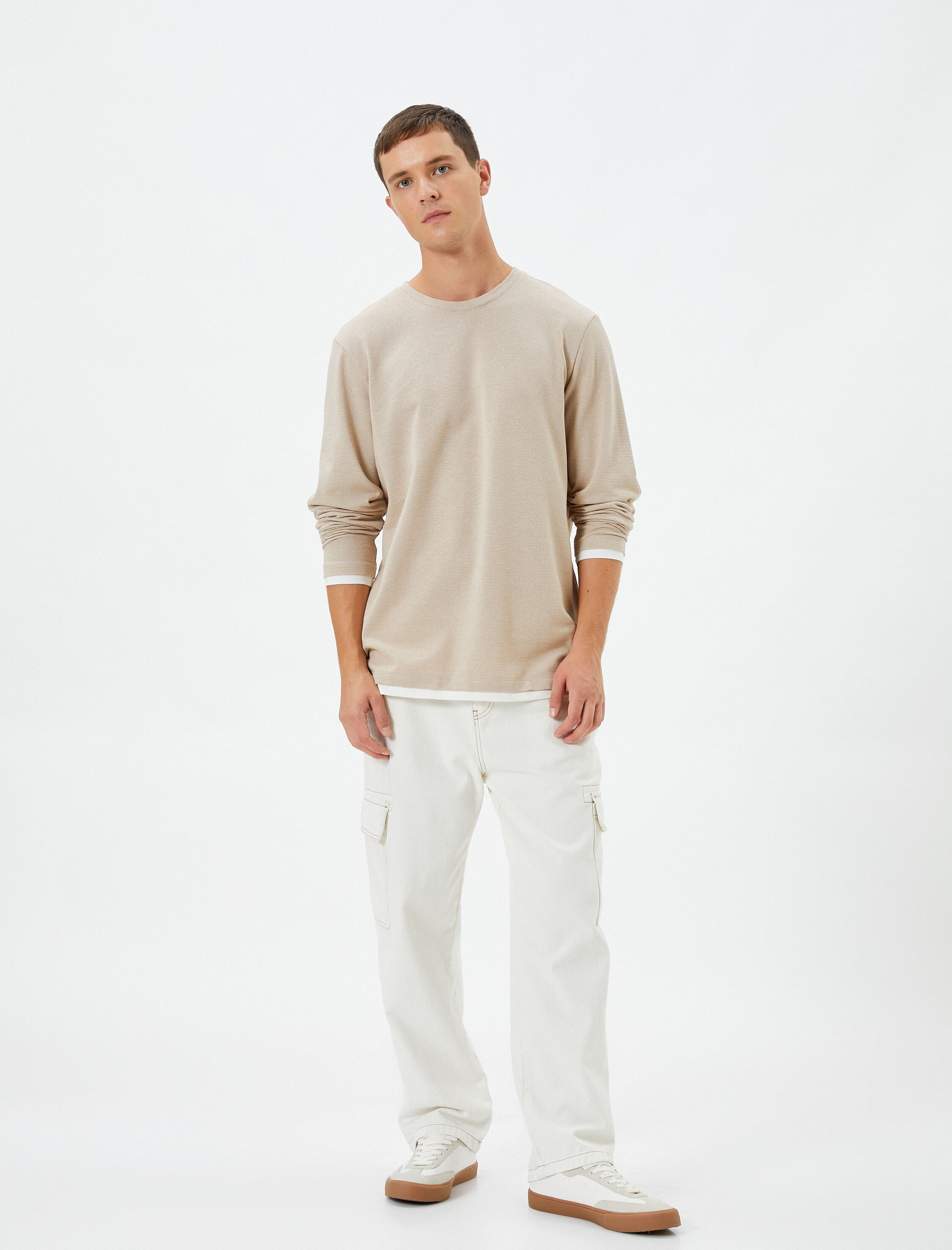   Uzun Kollu Tişört Basic Bisiklet Yaka