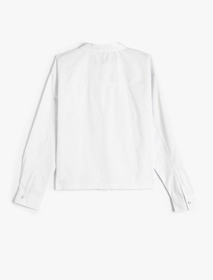 Kız Çocuk Poplin Gömlek Uzun Kollu Cep Detaylı Çıtçıt Kapamalı Pamuklu