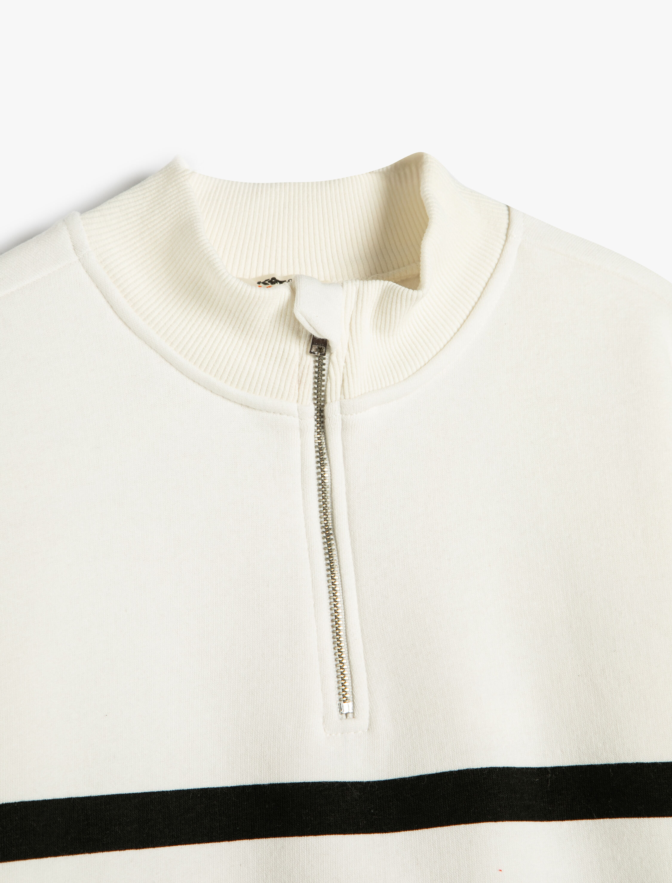  Kız Çocuk Sweatshirt Dik Yaka Uzun Kollu Yarım Fermuarlı Çizgi Detaylı Şardonlu