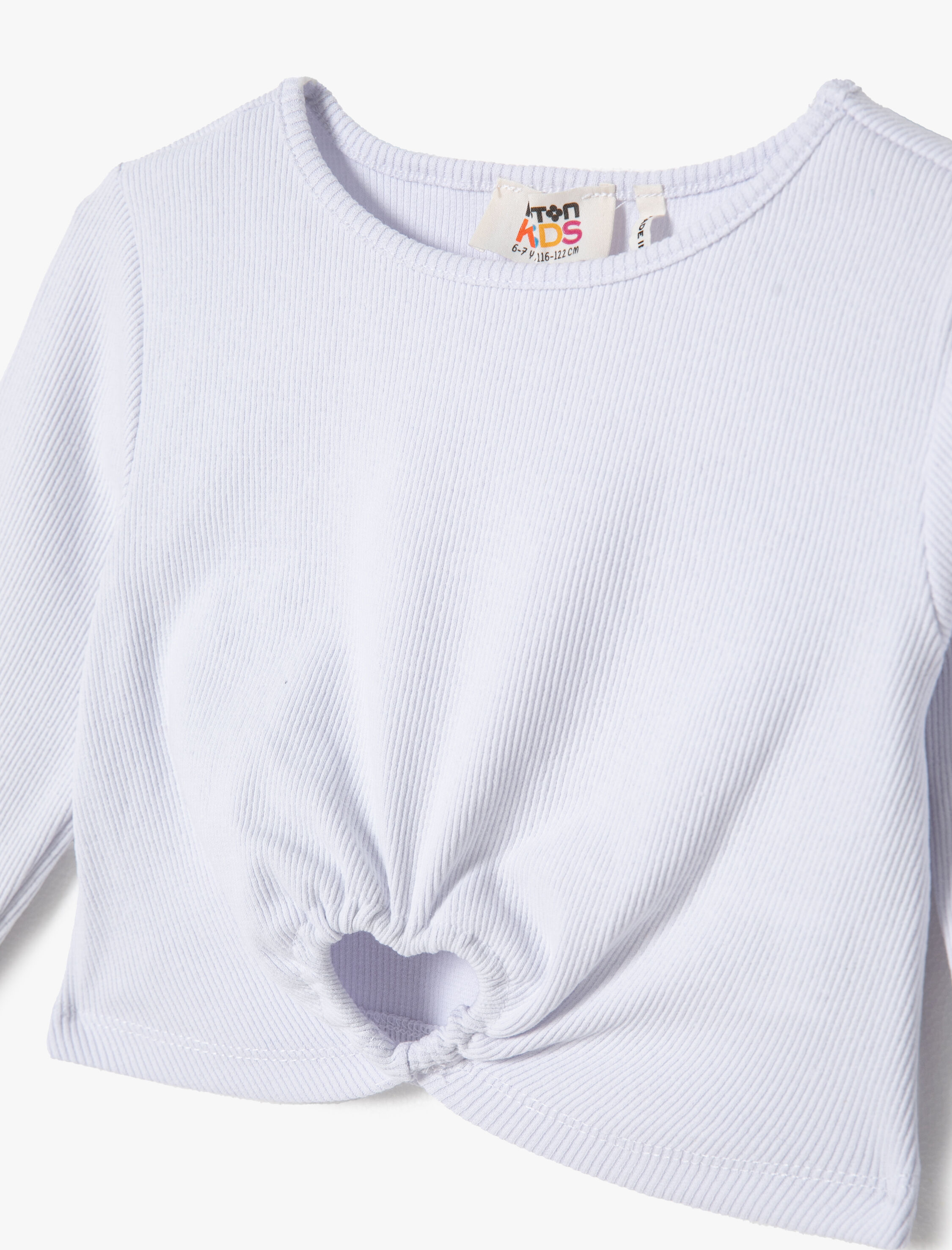  Kız Çocuk Kaşkorse Bluz Bisiklet Yaka Uzun Kollu Kalp Pencere Detaylı Pamuklu