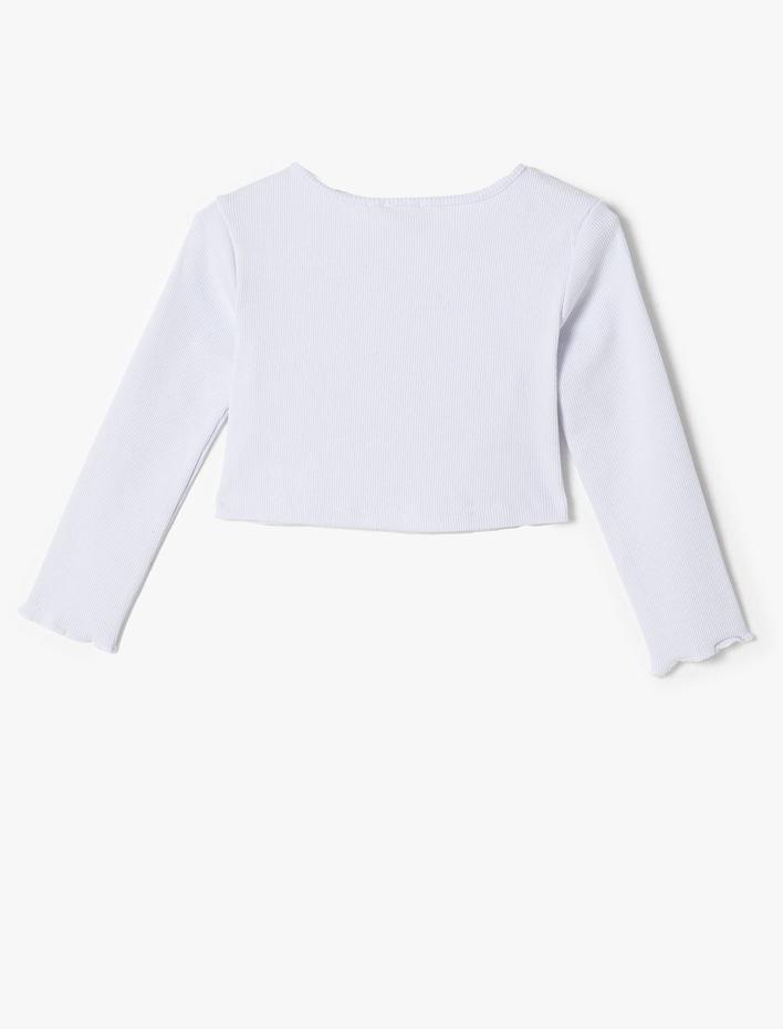 Kız Çocuk Kaşkorse Bluz Bisiklet Yaka Uzun Kollu Kalp Pencere Detaylı Pamuklu