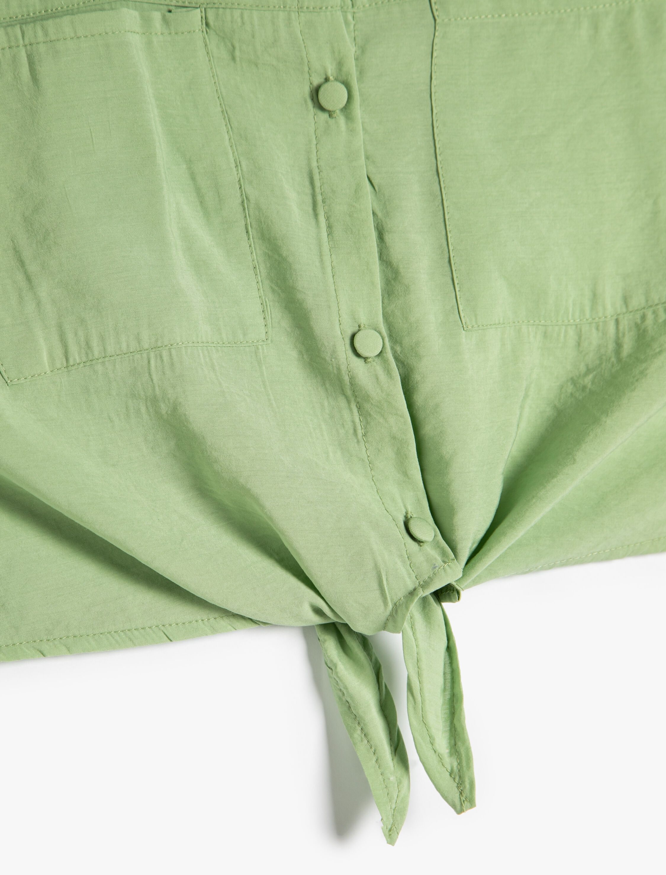  Kız Çocuk Crop Gömlek Önden Bağlama Detaylı Kısa Kollu Cepli Modal Kumaş