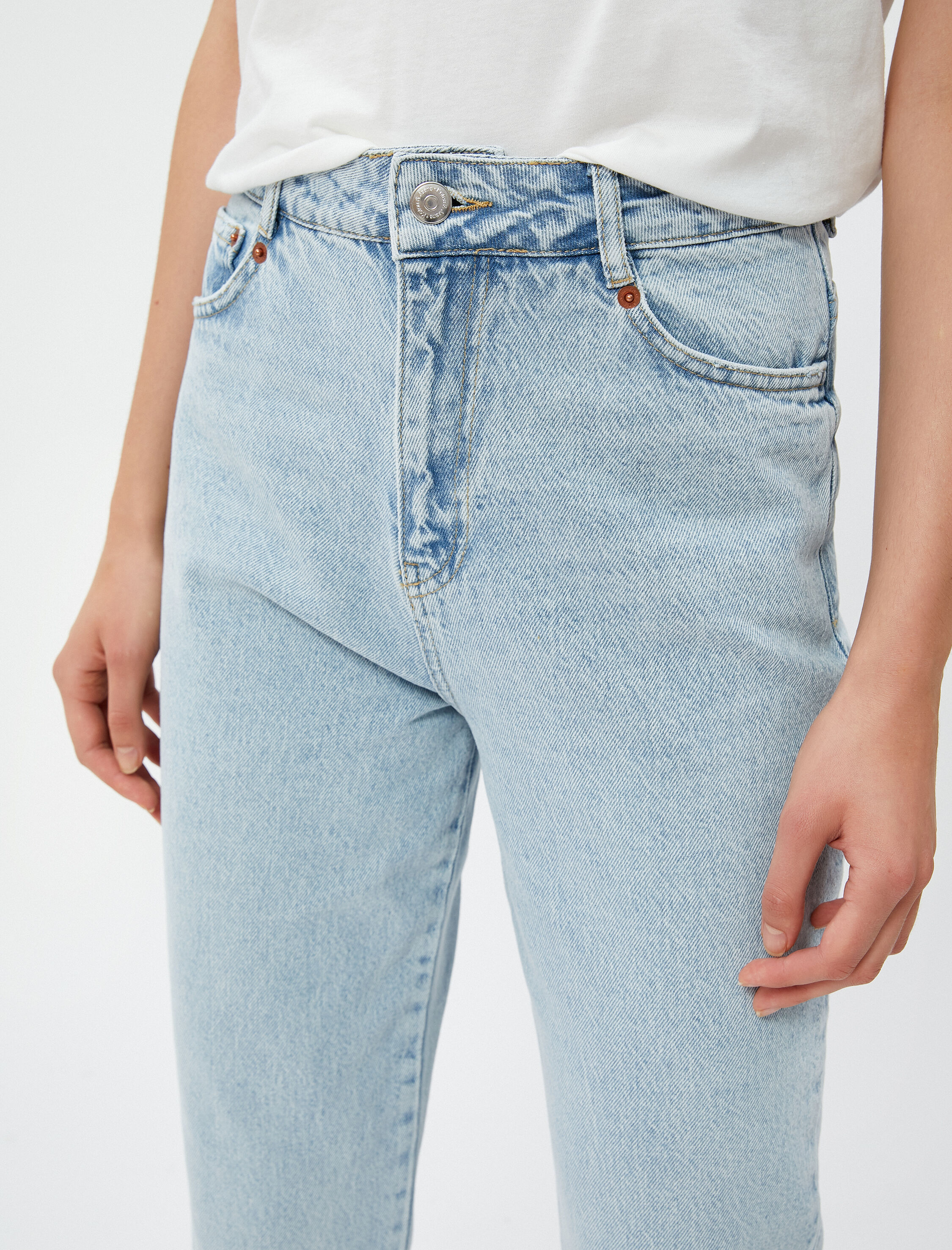   Normal Bel Kot Pantolon Hafif Dar Paça - Mom Jean