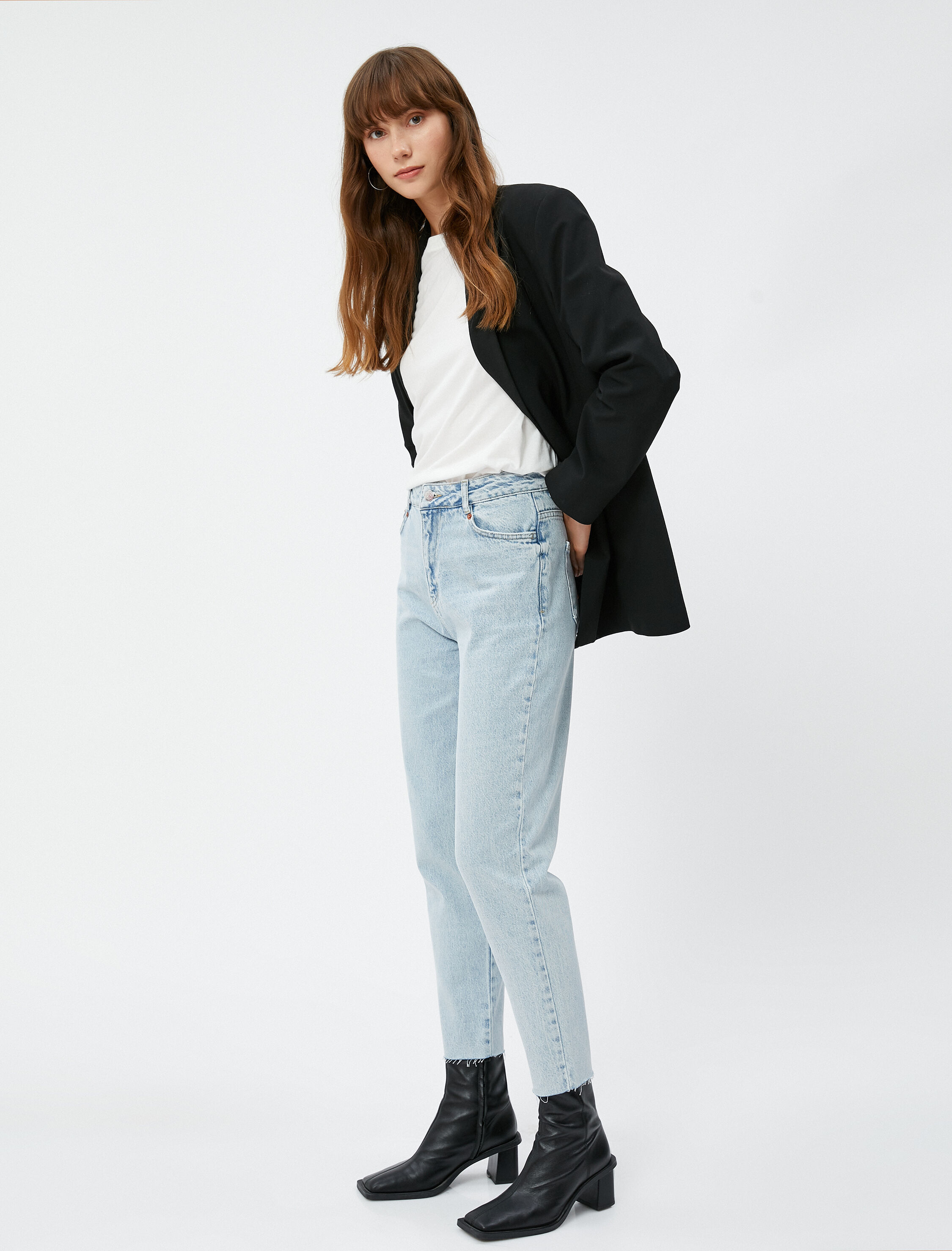   Normal Bel Kot Pantolon Hafif Dar Paça - Mom Jean