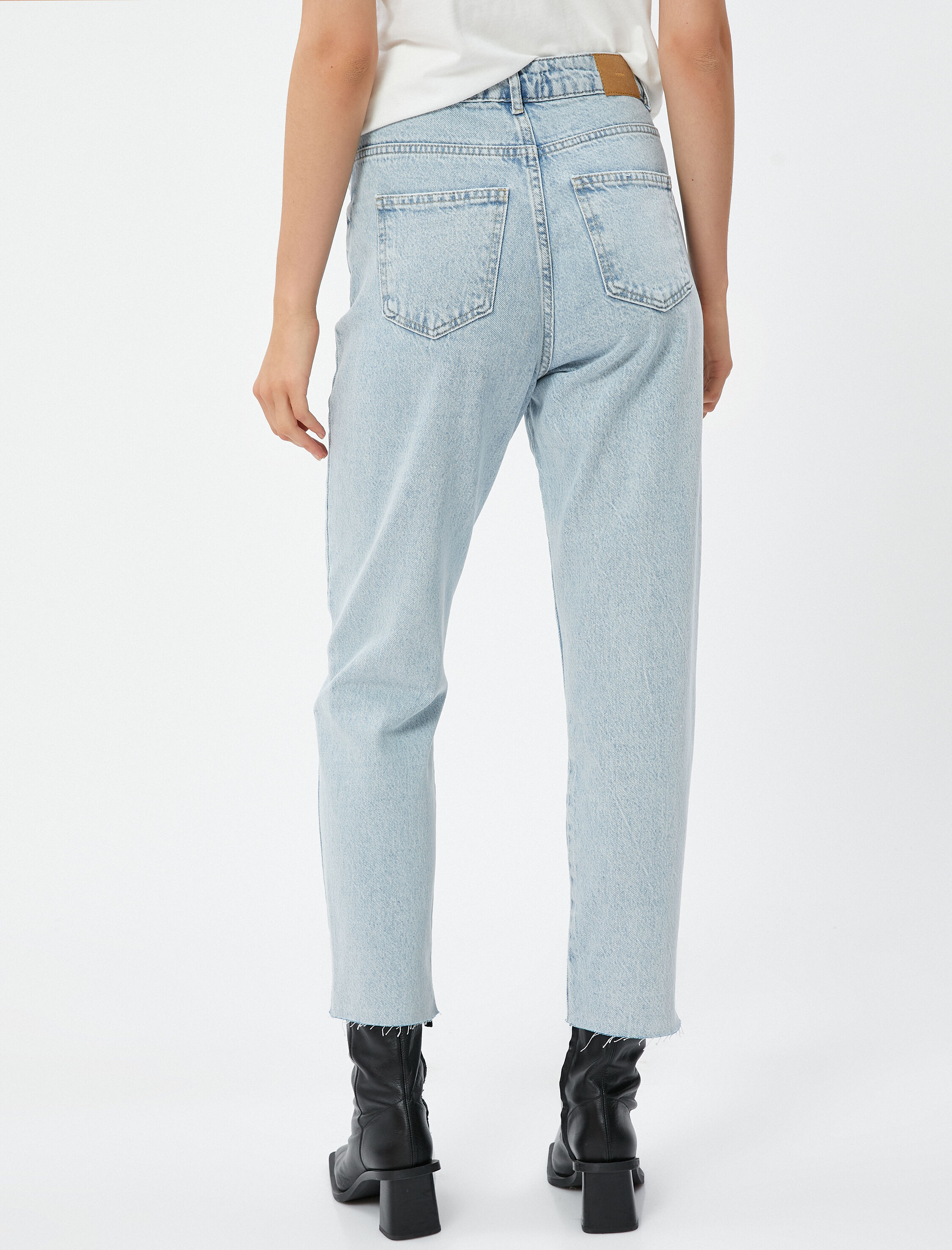   Normal Bel Kot Pantolon Hafif Dar Paça - Mom Jean