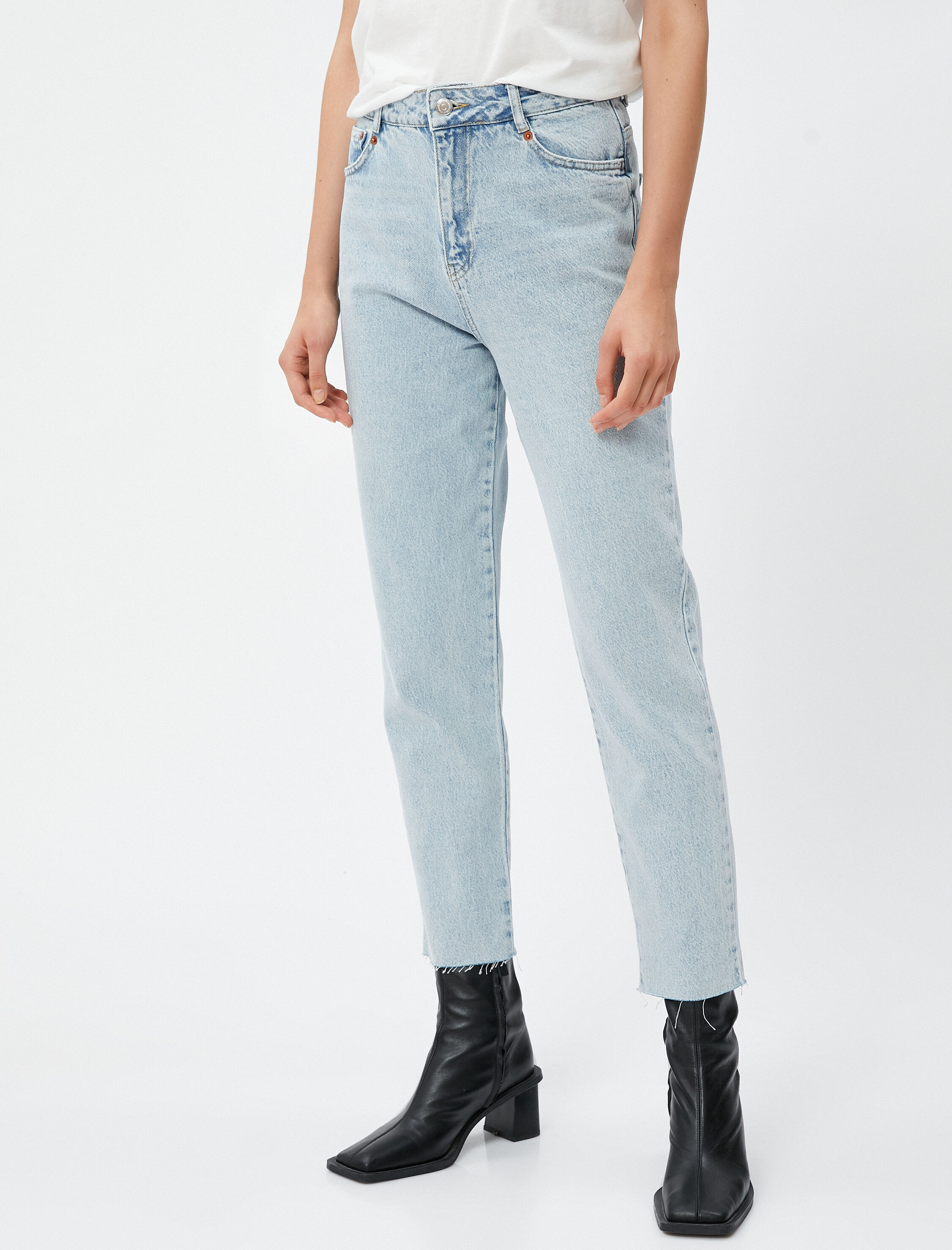   Normal Bel Kot Pantolon Hafif Dar Paça - Mom Jean